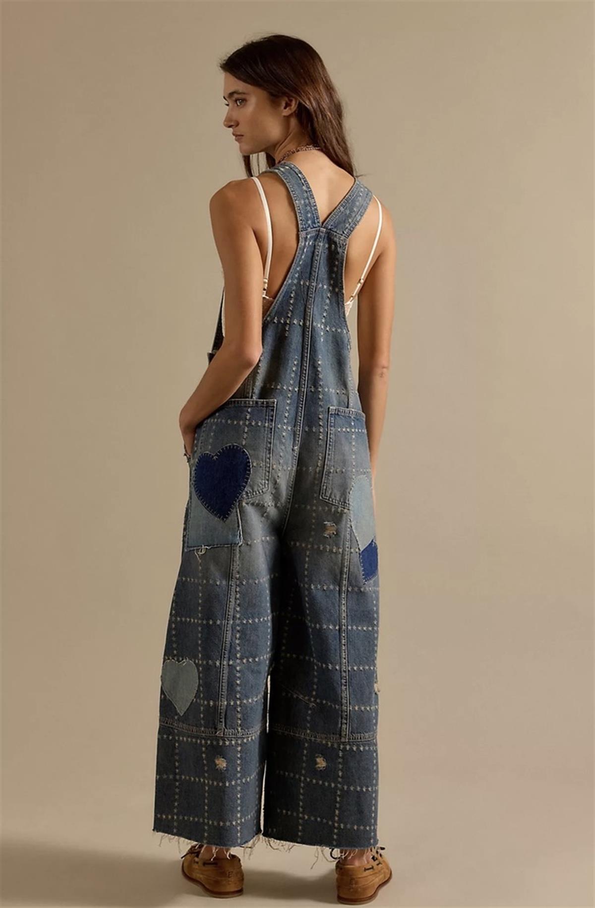 Denim Yama Detaylı Baggy Fit Tulum