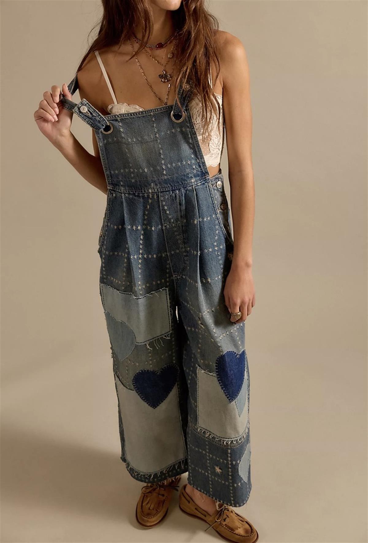 Denim Yama Detaylı Baggy Fit Tulum