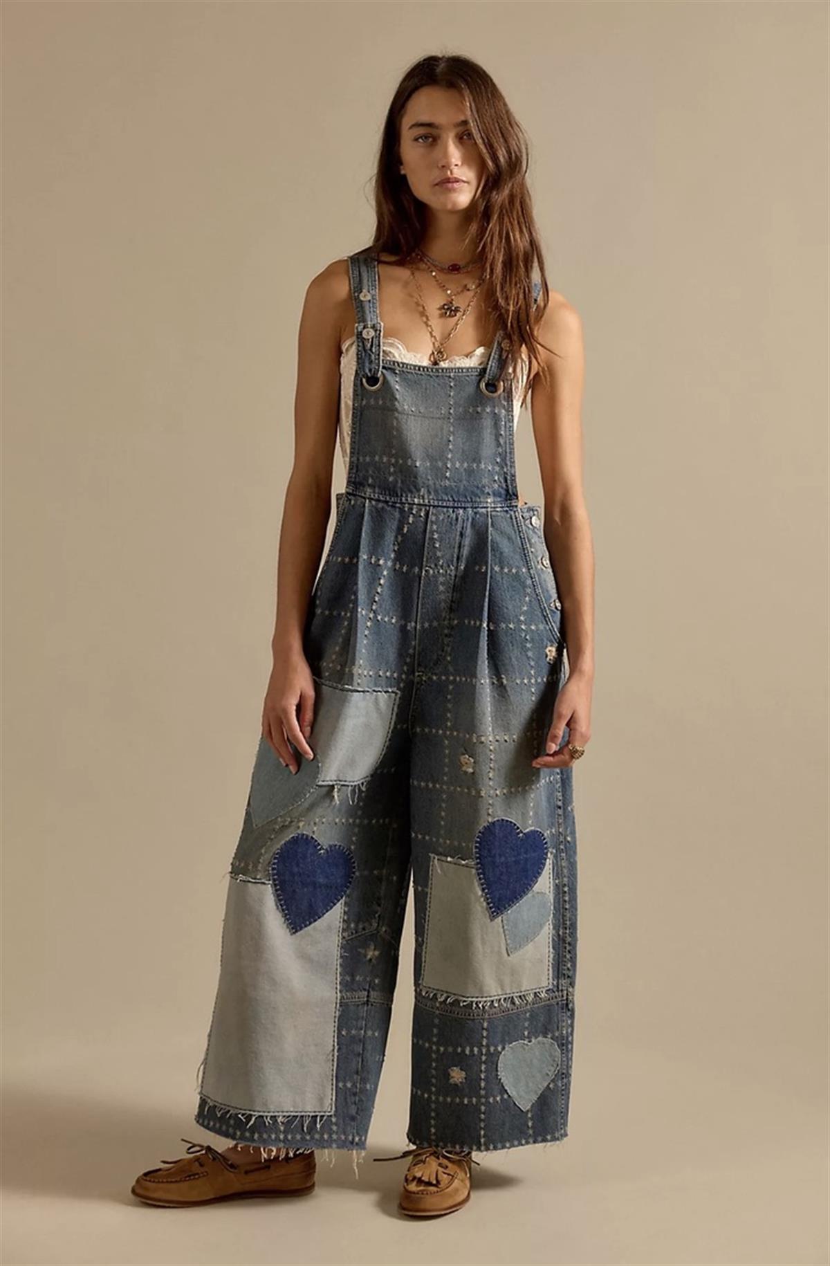 Denim Yama Detaylı Baggy Fit Tulum