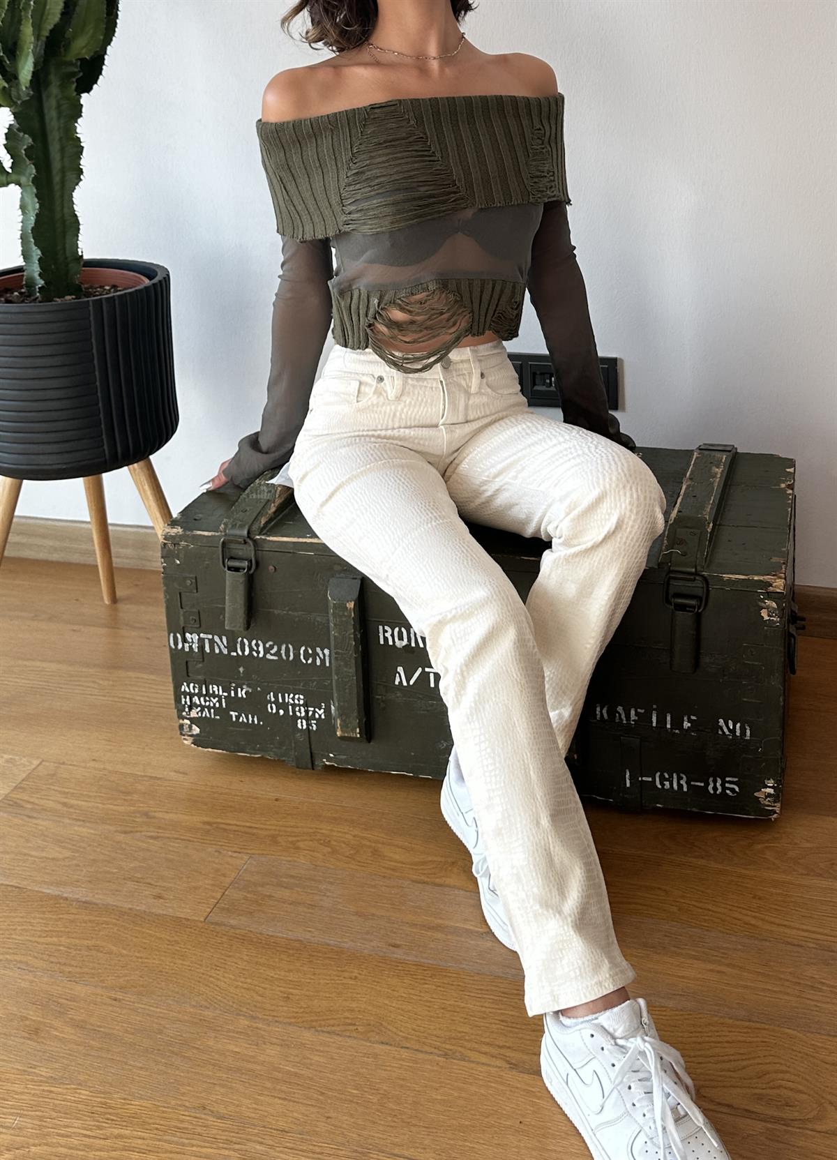 Deri Görünümlü Likralı kaplamalı Pantolon 