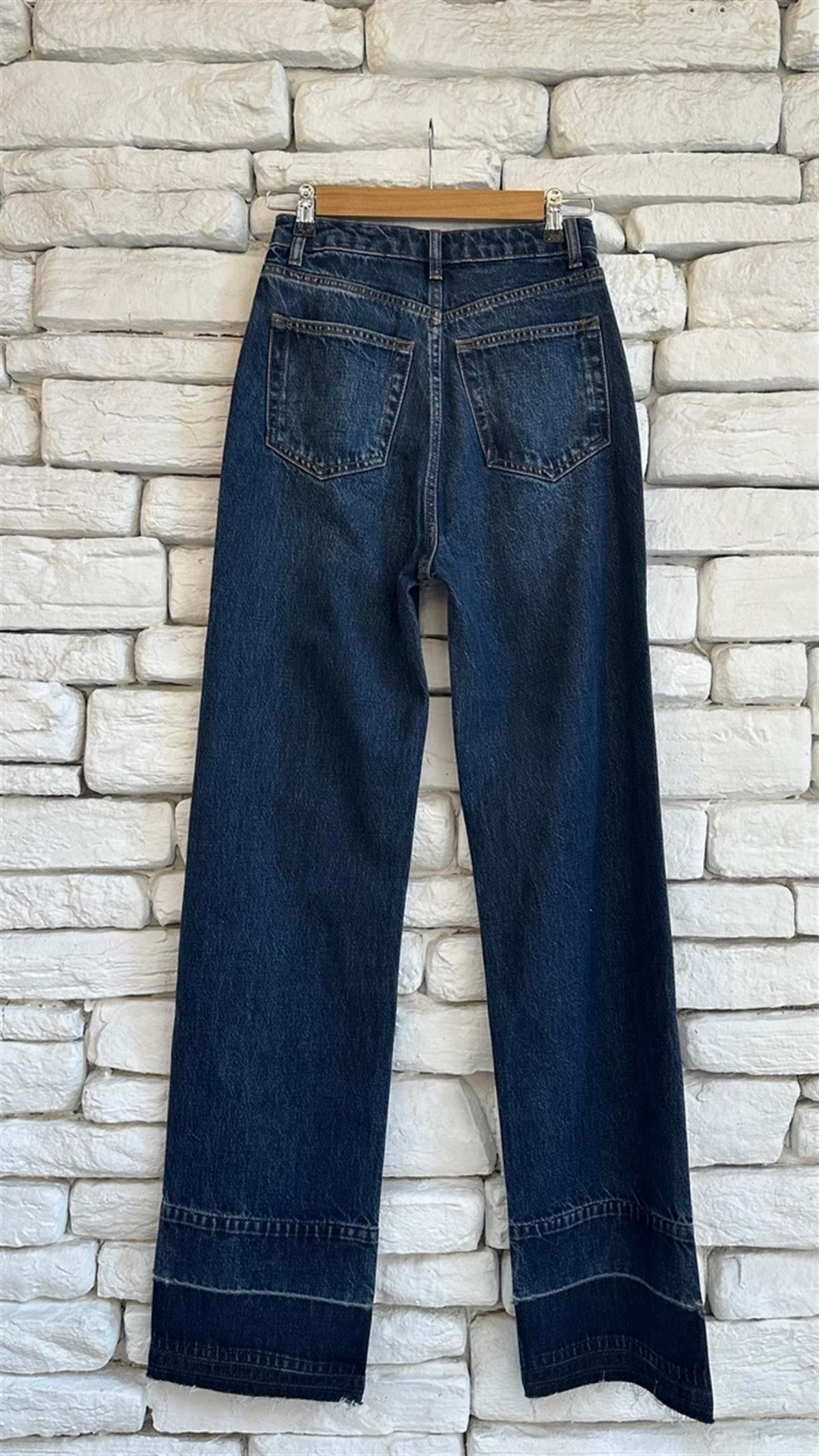 Double Paça Wide Leg Koyu Mavi Jean 