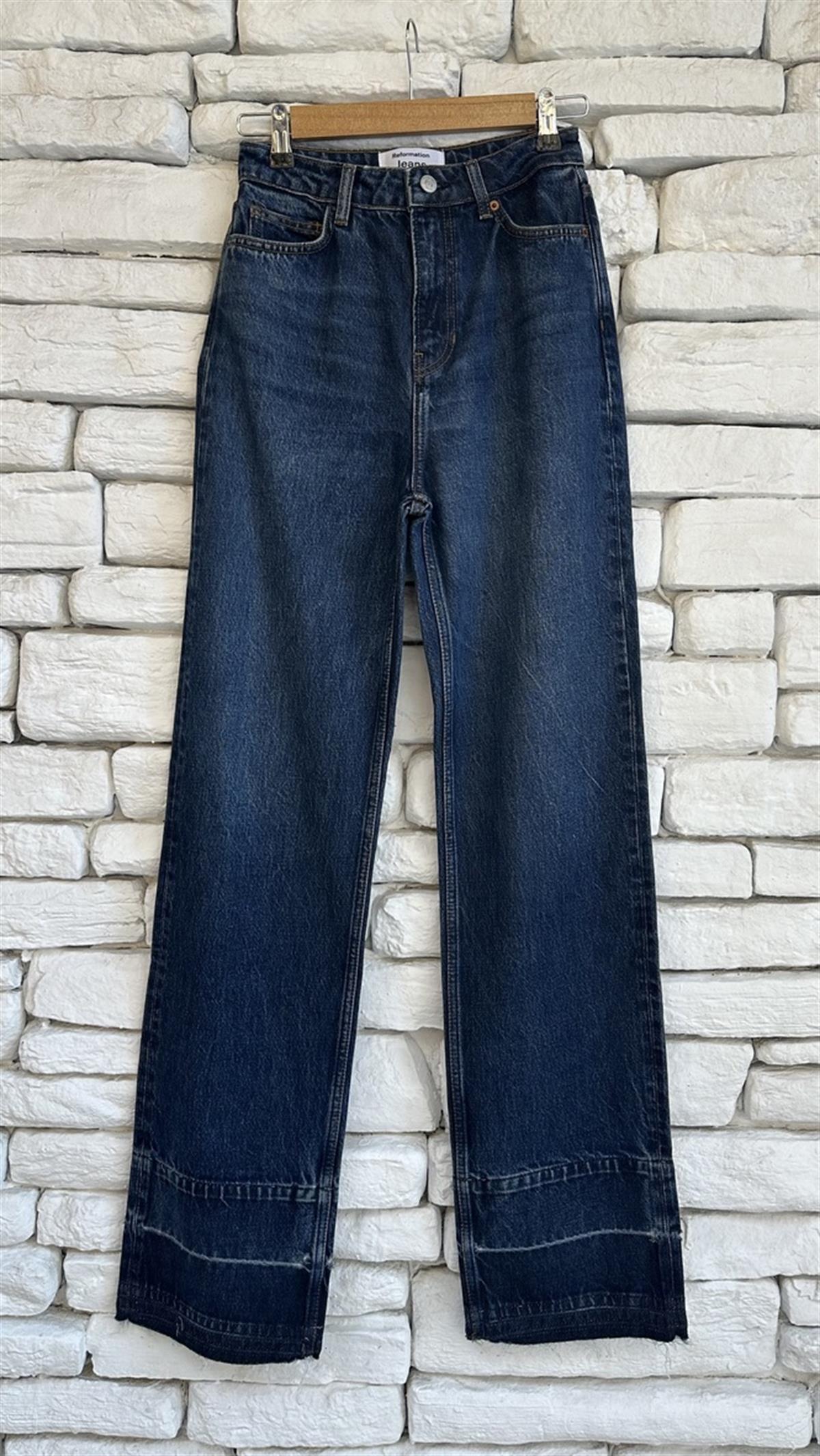 Double Paça Wide Leg Koyu Mavi Jean 