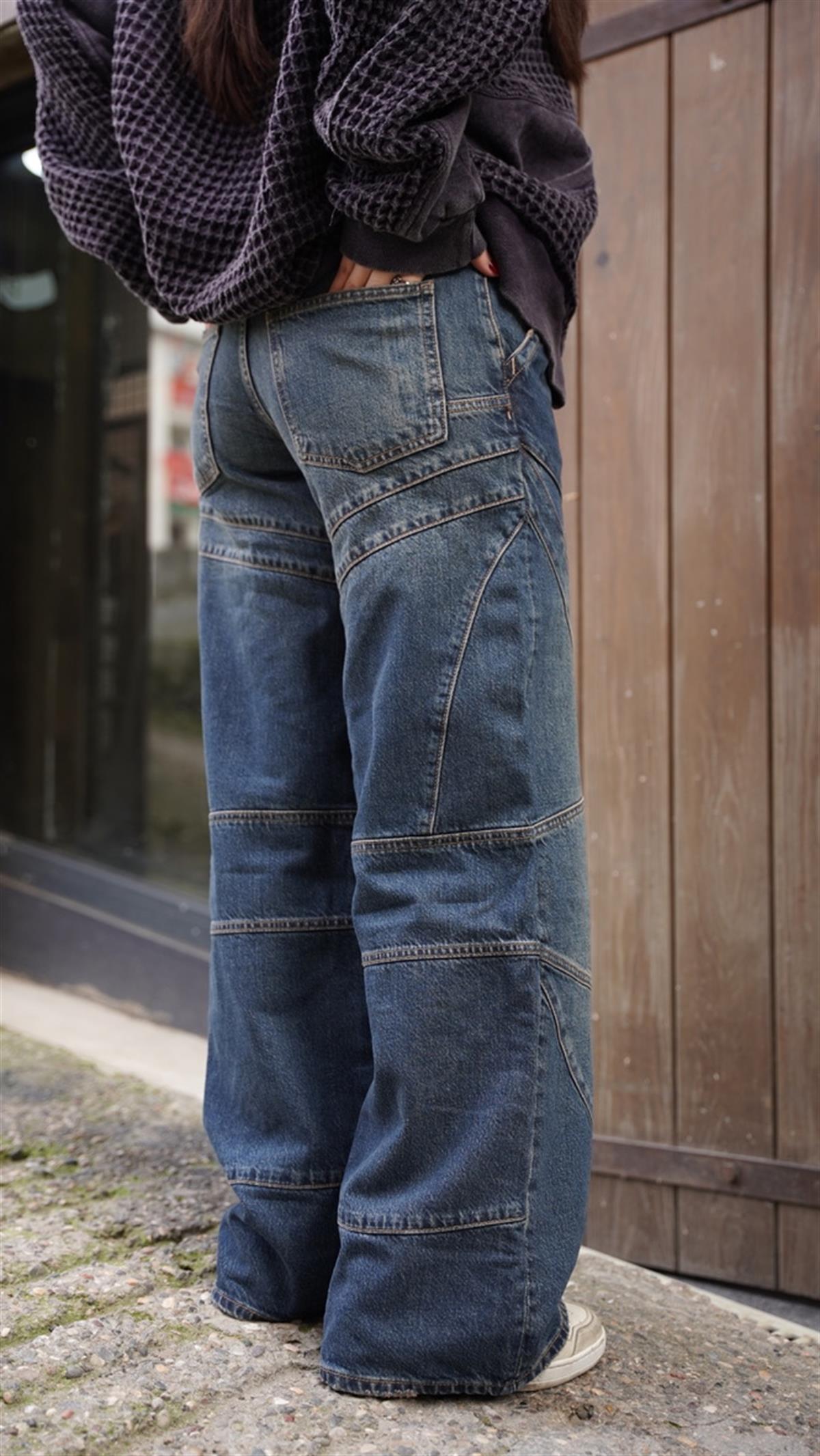 Eskitme Renk Parçalı Görünüm Wide Leg Jean