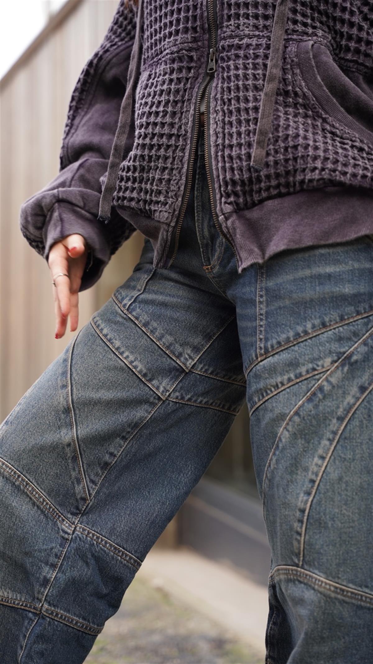 Eskitme Renk Parçalı Görünüm Wide Leg Jean