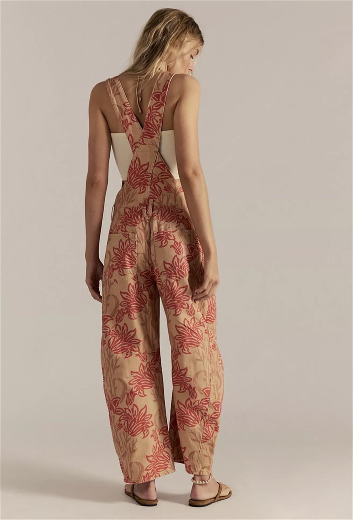 Free Çiçek Baskılı Bej Tulum