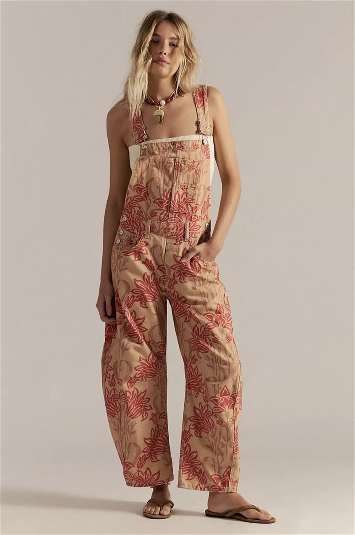 Free Çiçek Baskılı Bej Tulum