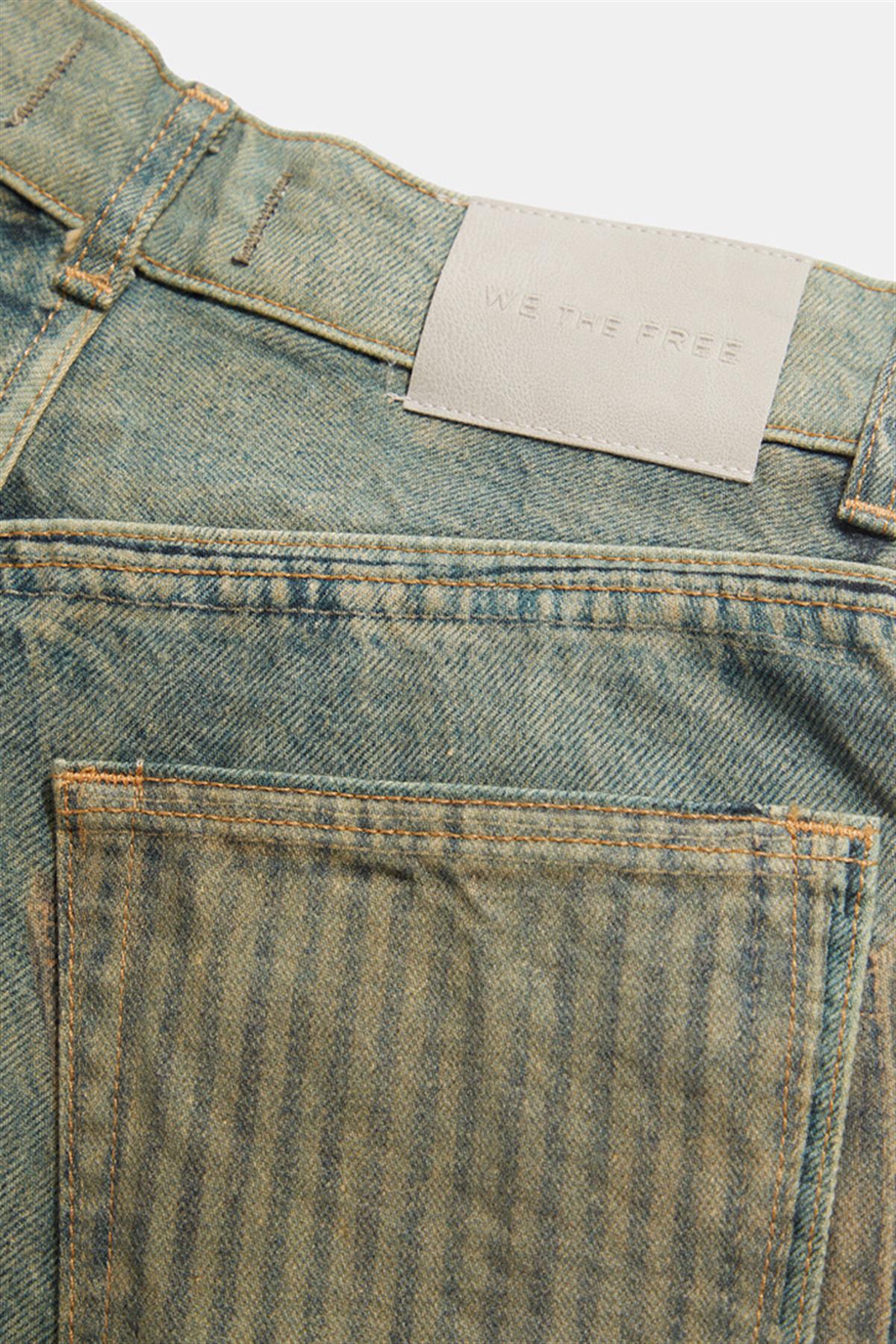 Koyu Lacivert Yama ve Yırtık Detaylı Barrel Jean