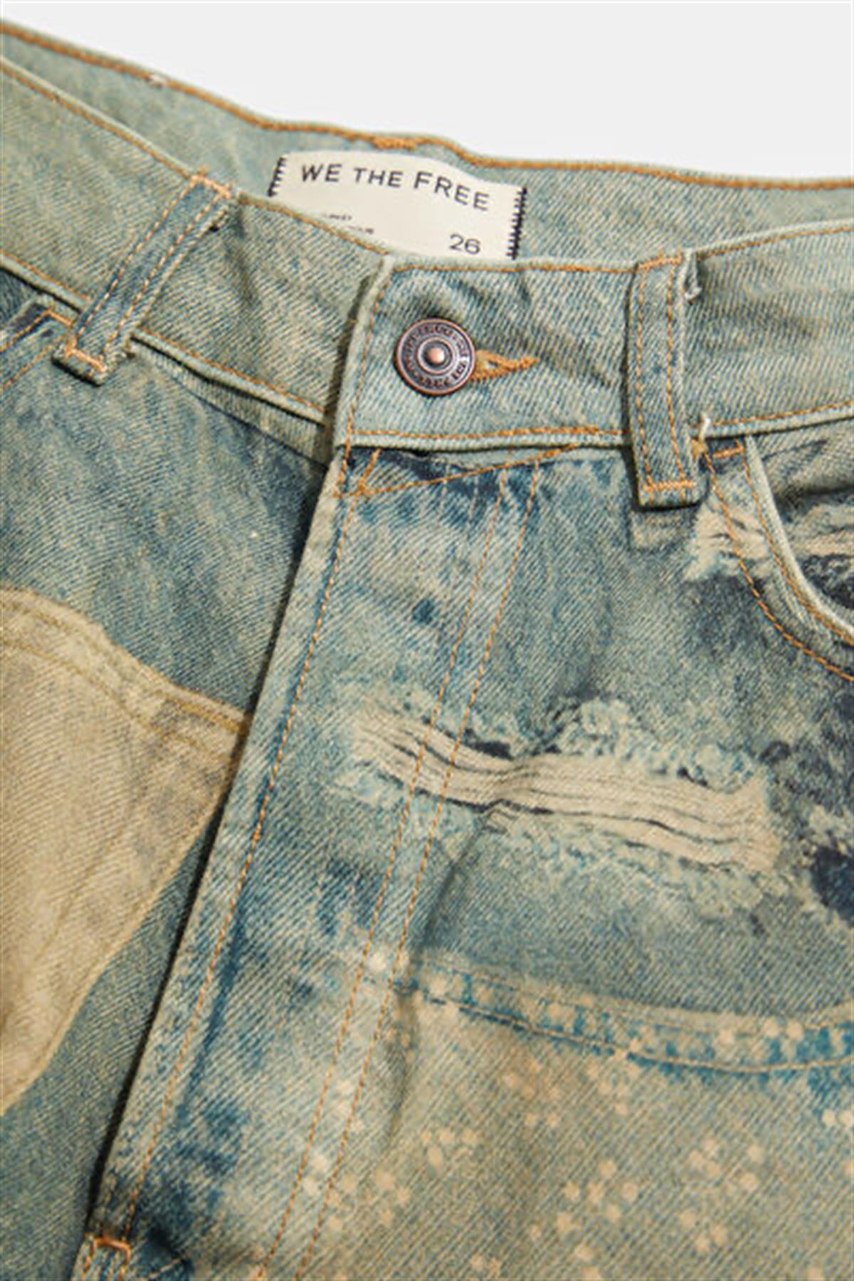 Koyu Lacivert Yama ve Yırtık Detaylı Barrel Jean