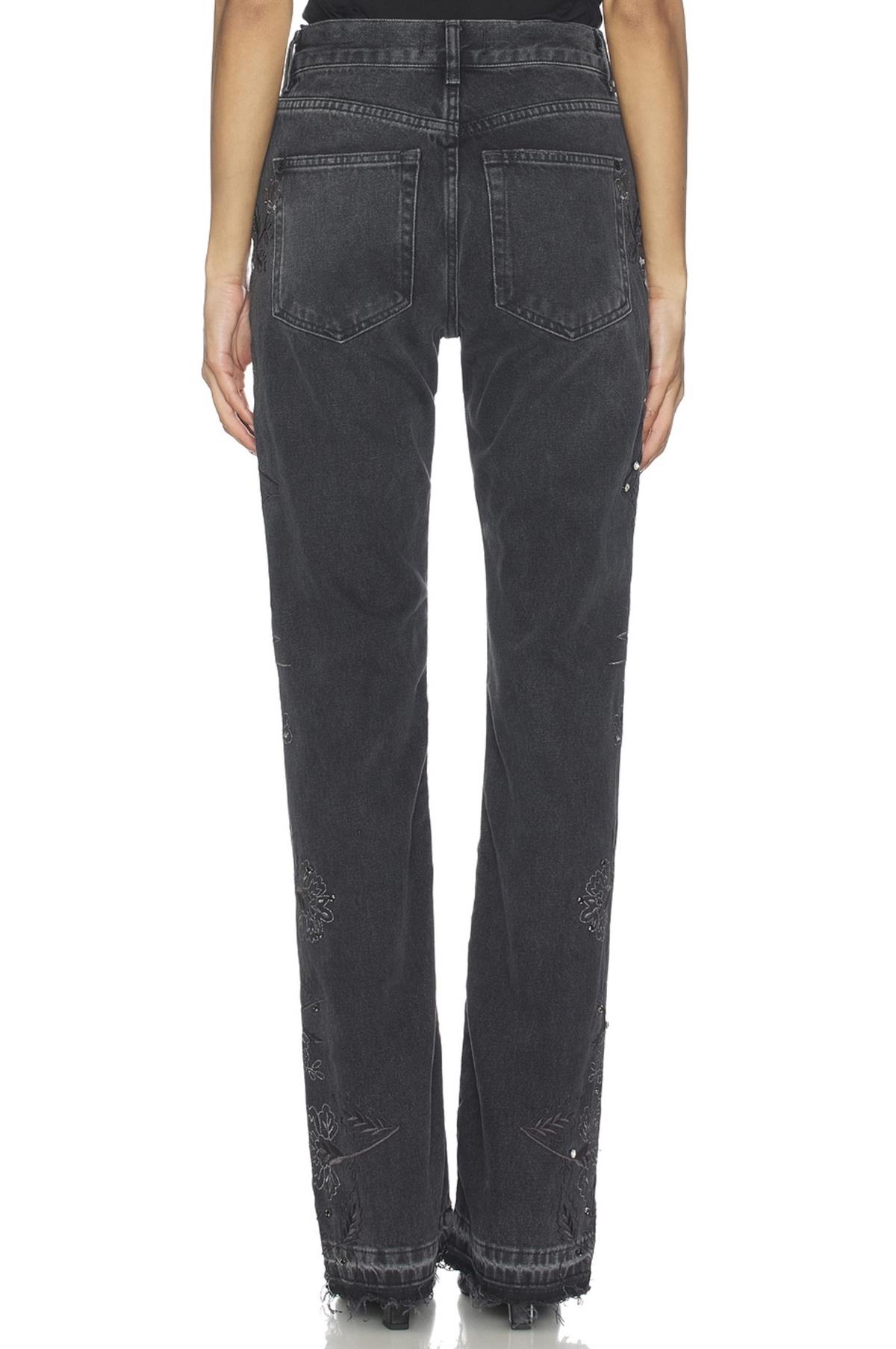 Nakış ve Boncuk İşleme Detaylı Antrasit Jean
