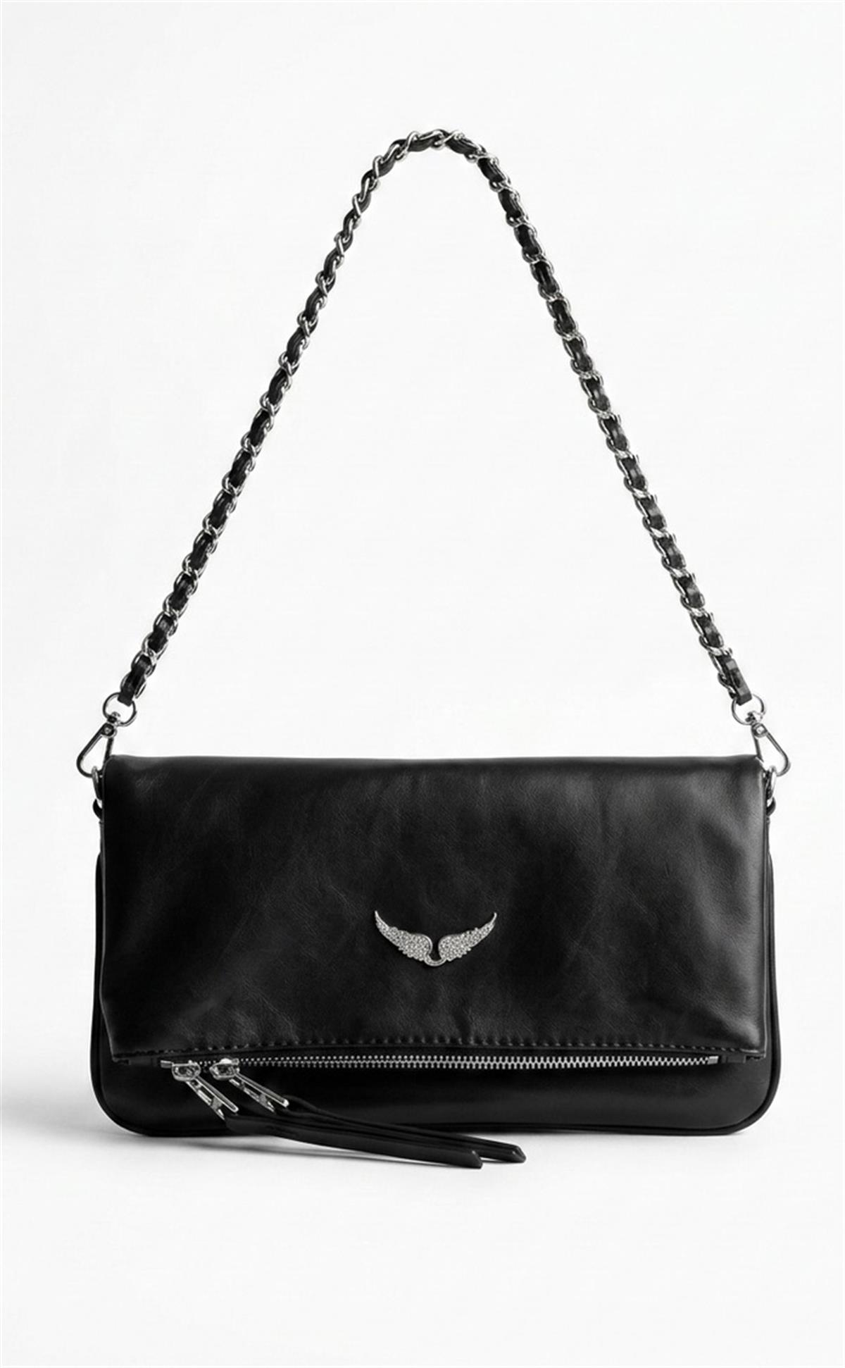 Gümüş Logo Detaylı Siyah Clutch Çanta