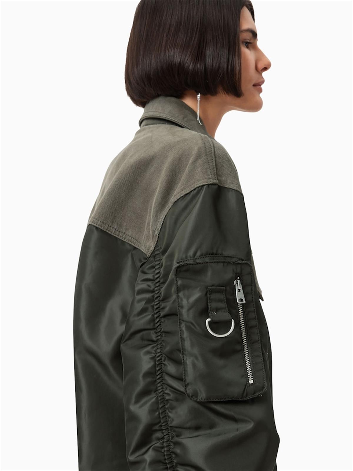 Haki Bomber Kol Detaylı Oversize Ceket