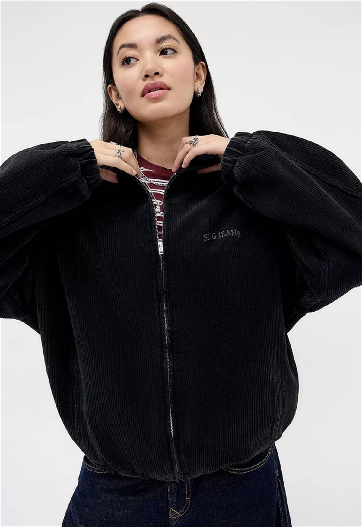 Kadife Fitili Desenli Siyah Unisex Ceket