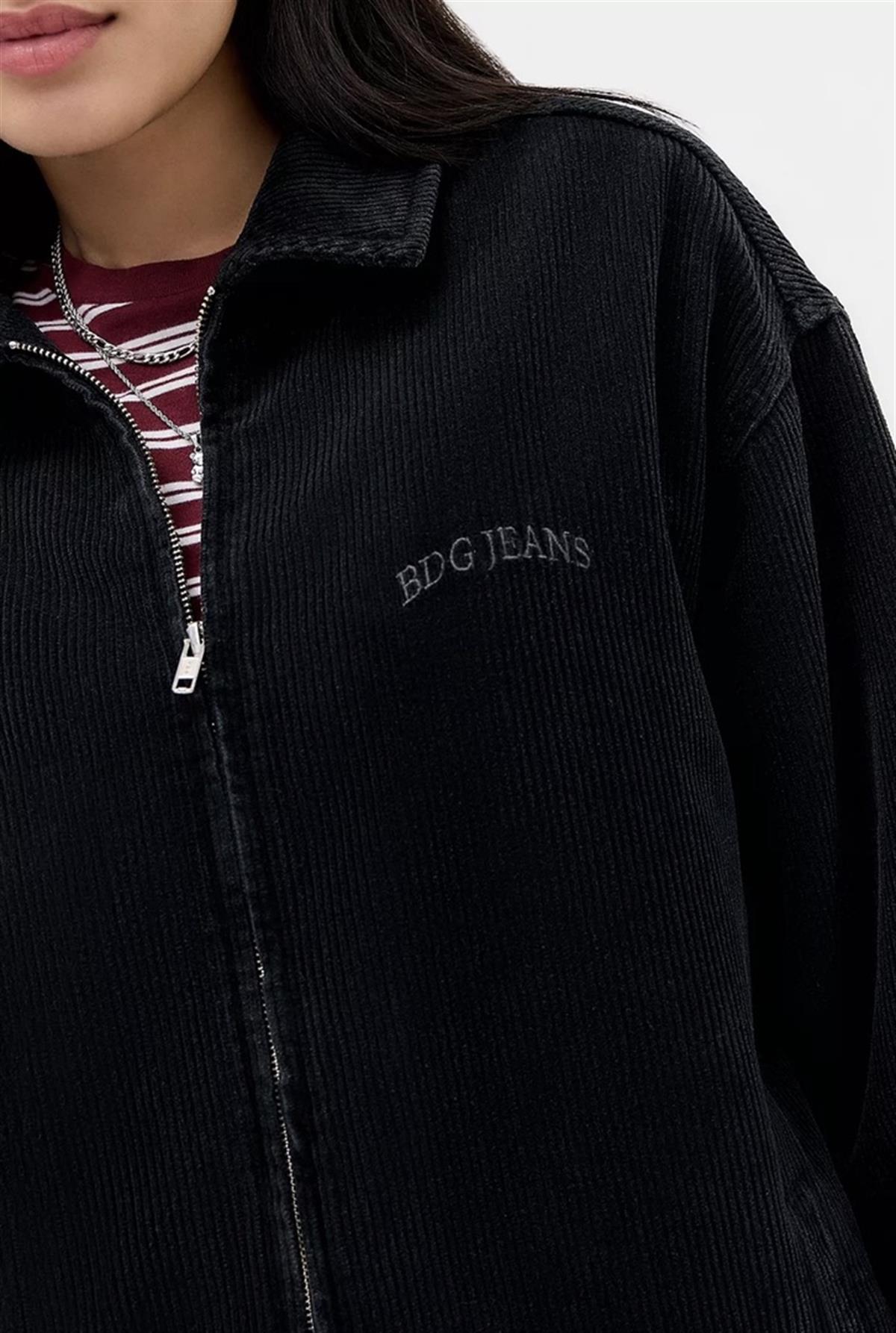 Kadife Fitili Desenli Siyah Unisex Ceket