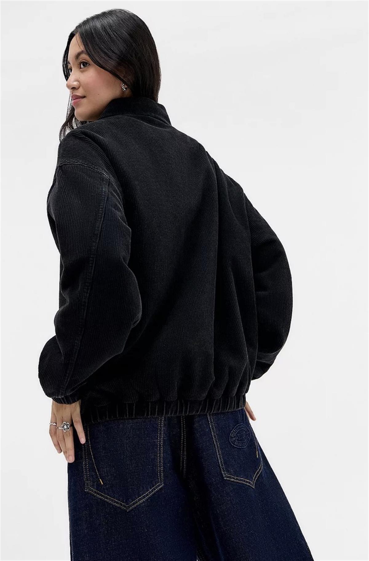 Kadife Fitili Desenli Siyah Unisex Ceket