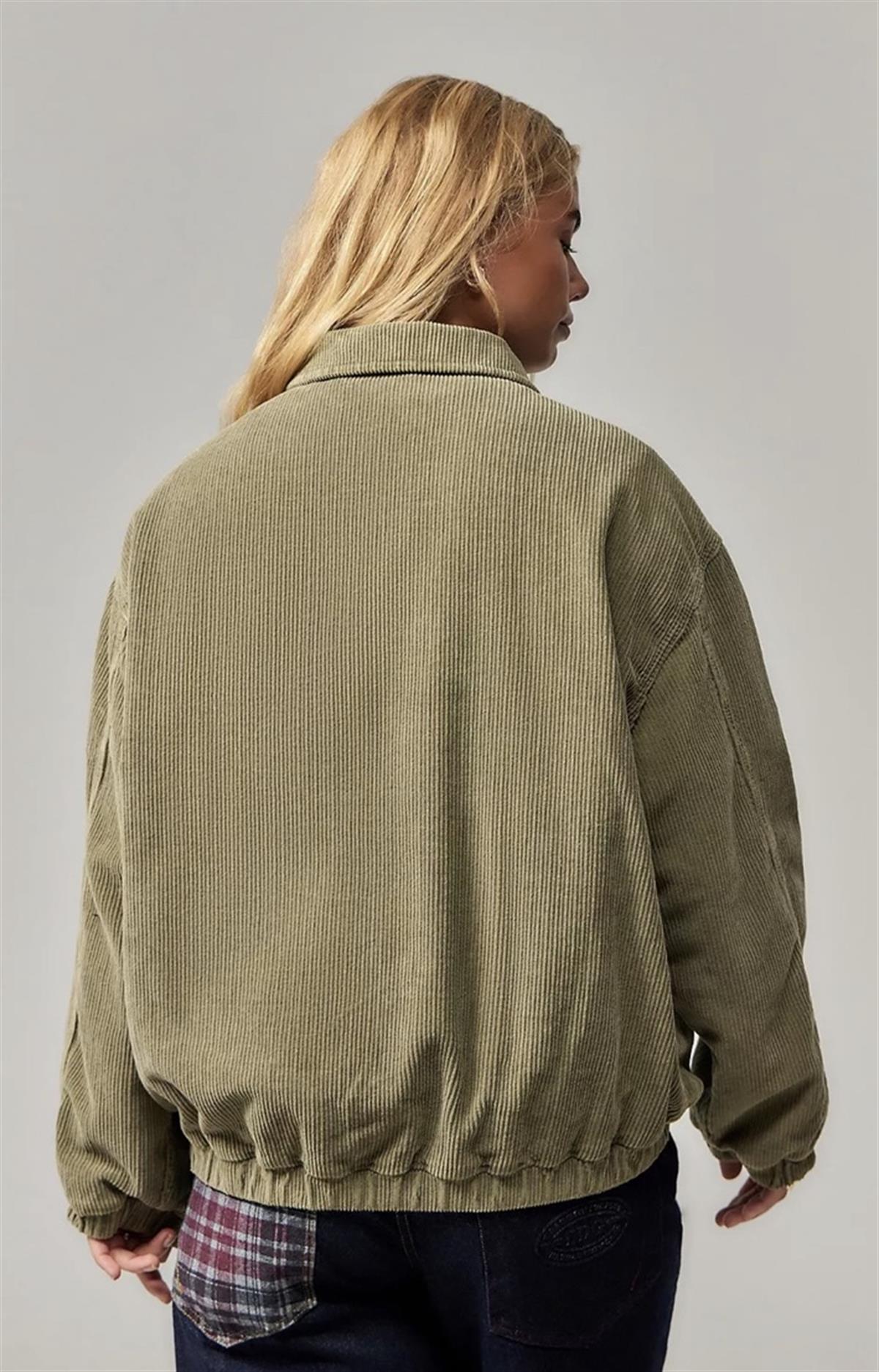 Su Yeşili Kadife Fitili Desenli Unisex Ceket