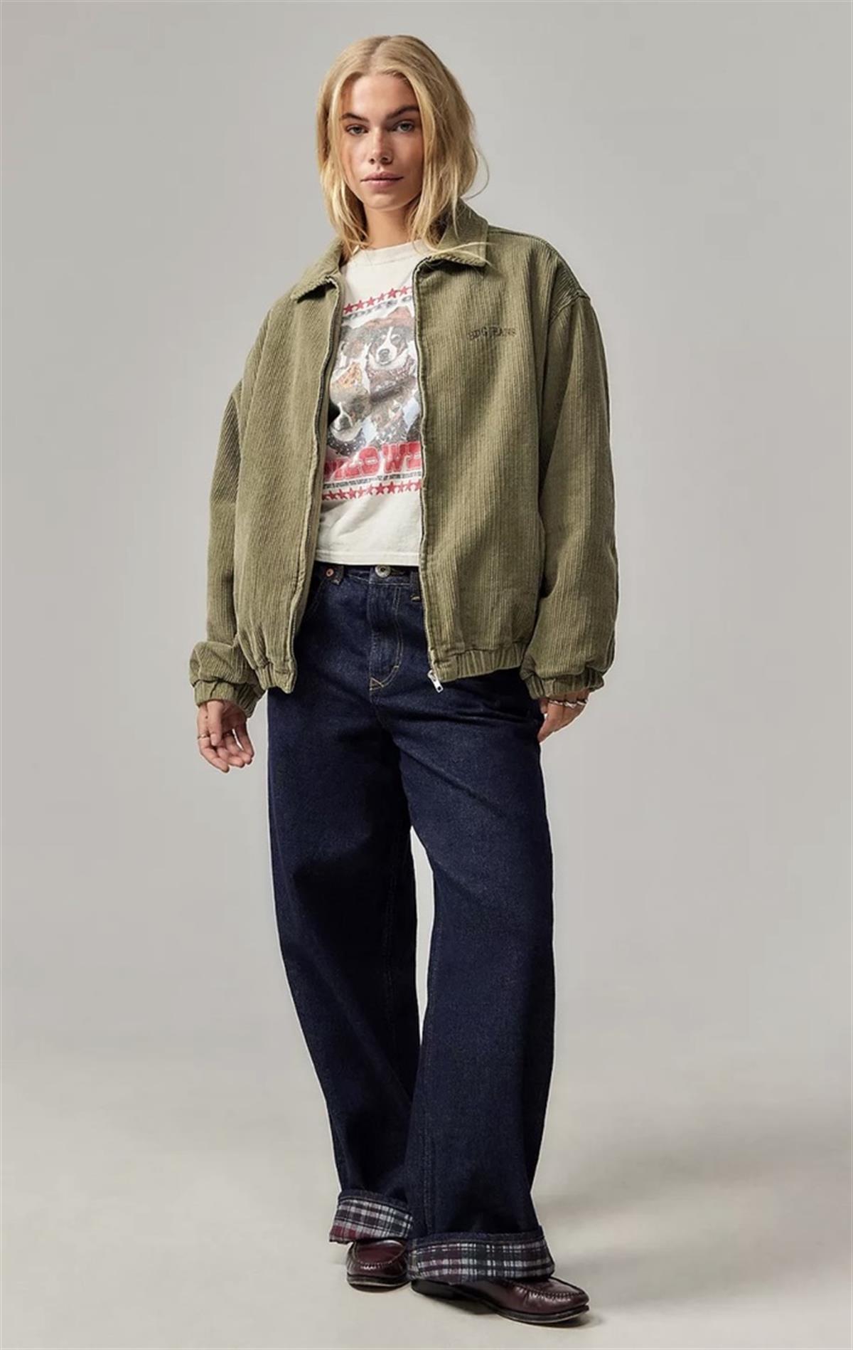 Su Yeşili Kadife Fitili Desenli Unisex Ceket