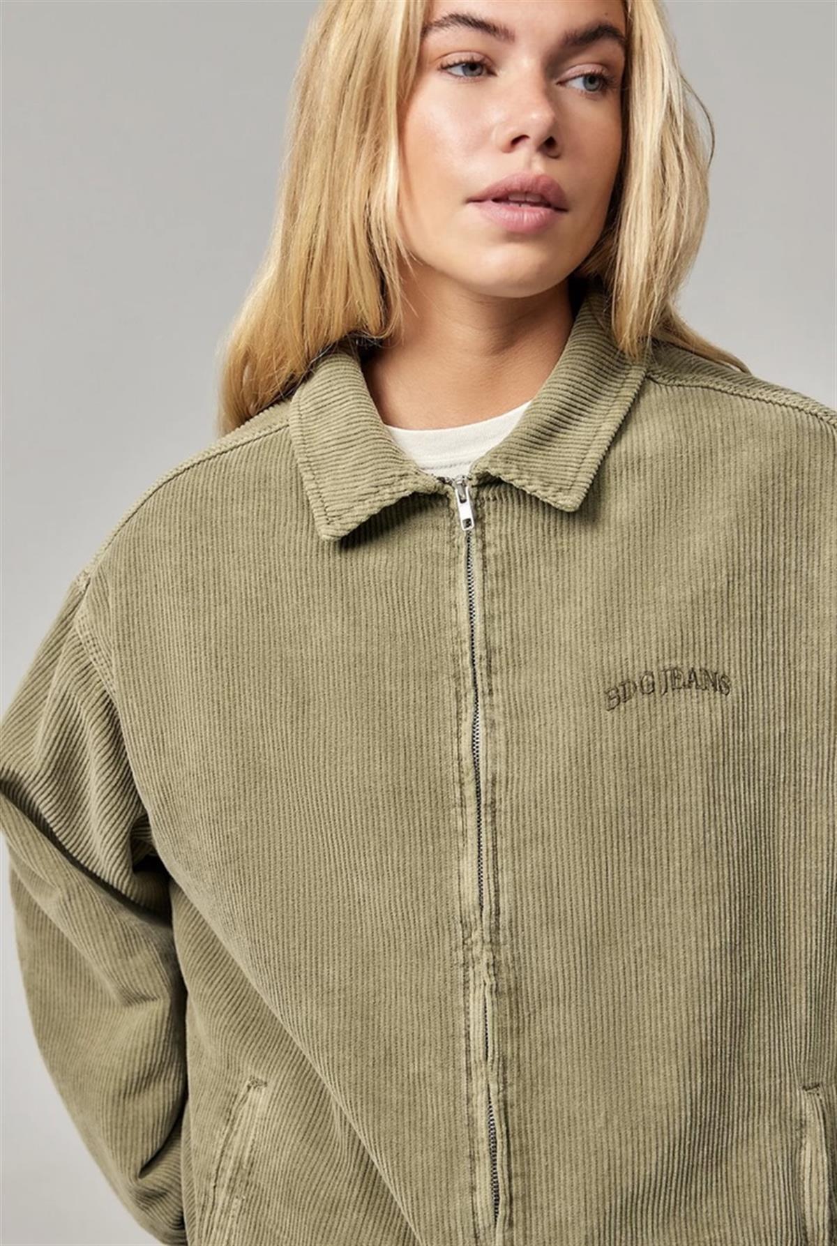 Su Yeşili Kadife Fitili Desenli Unisex Ceket