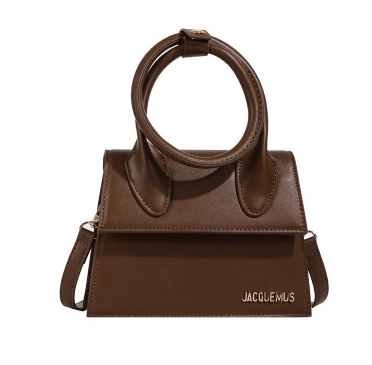 Kahverengi Asimetrik Deri Mini Boy El - Omuz Çantası