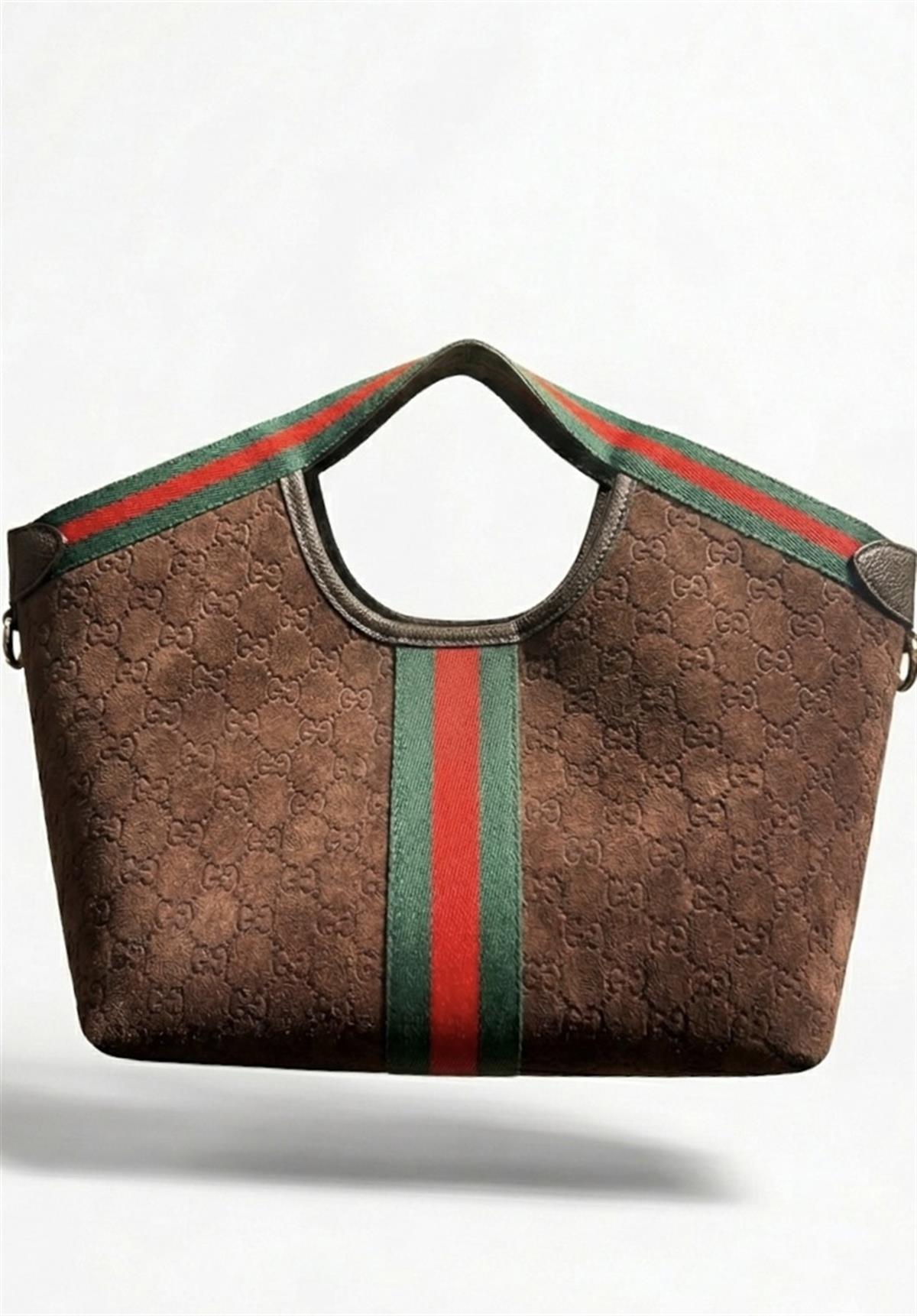 Kahverengi Marka Baskılı Süet Küçük Tote Bag