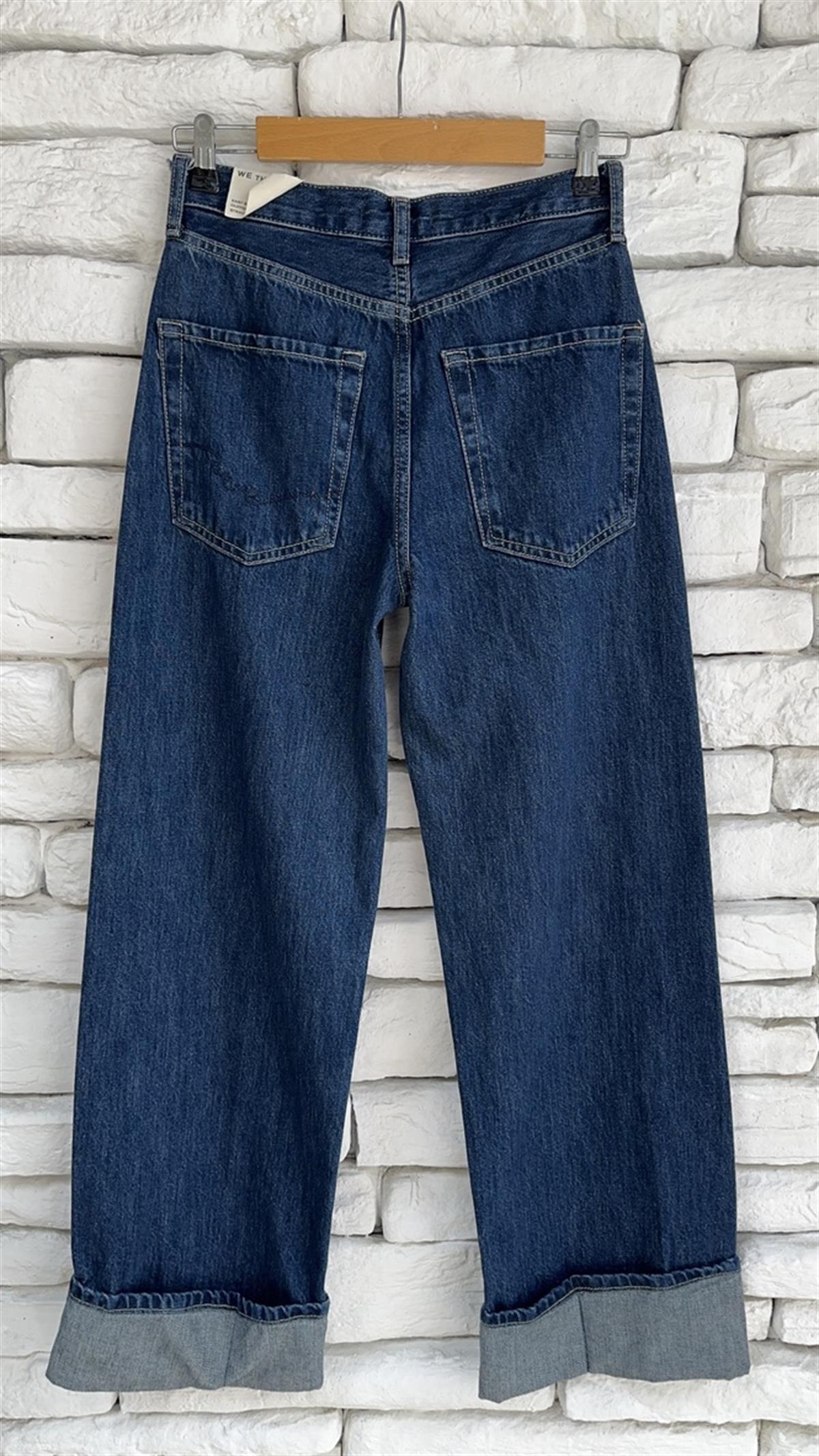 Koyu Renk Double Paça Detaylı Wide Leg Jean 