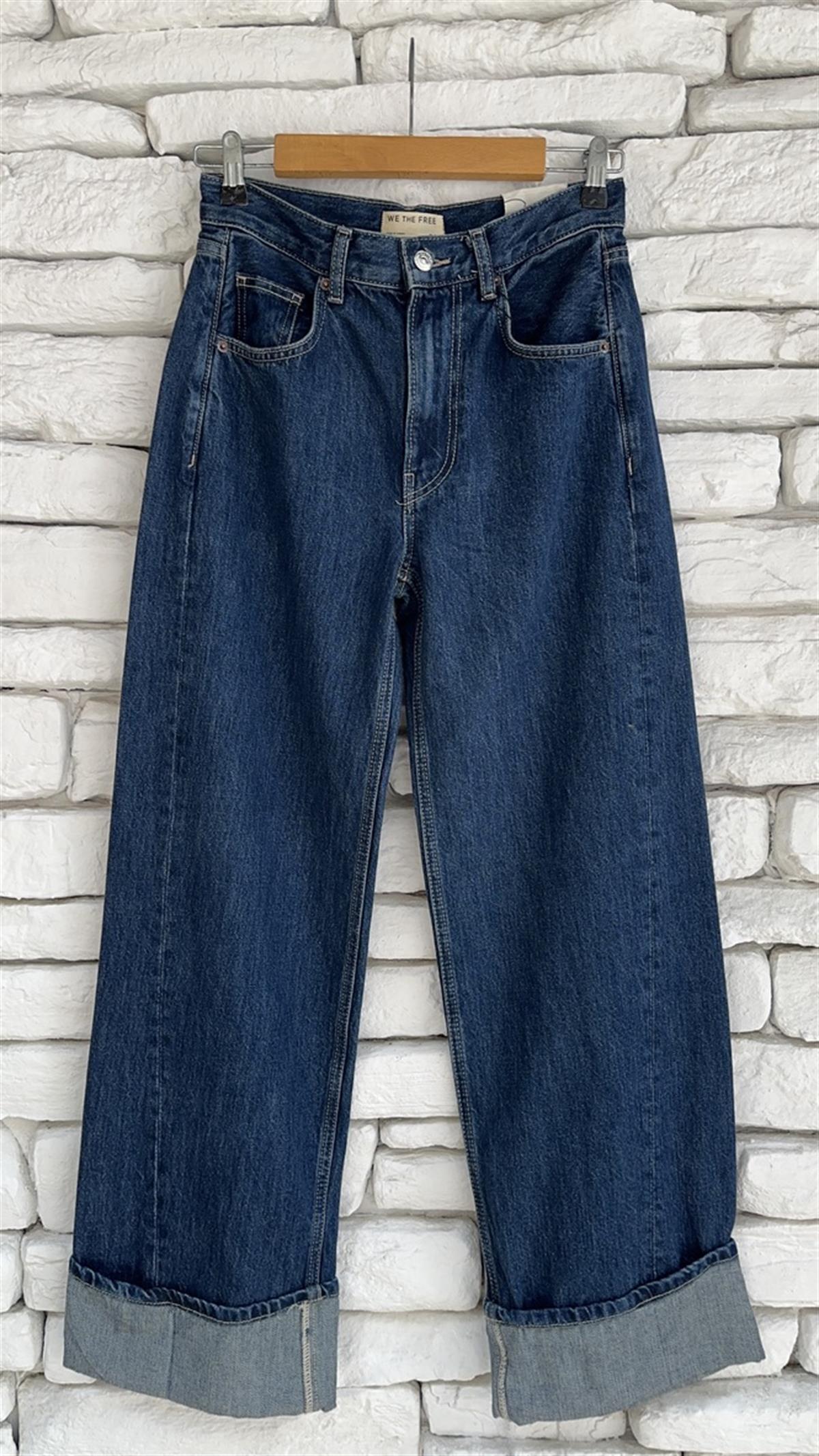 Koyu Renk Double Paça Detaylı Wide Leg Jean 