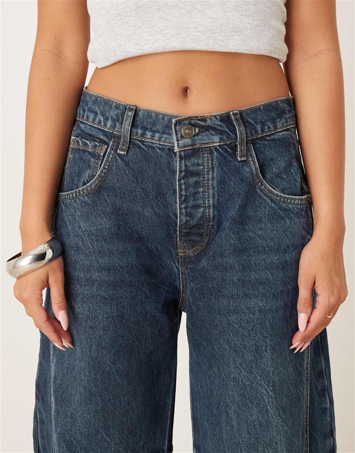 Koyu Mavi Barrel Jean