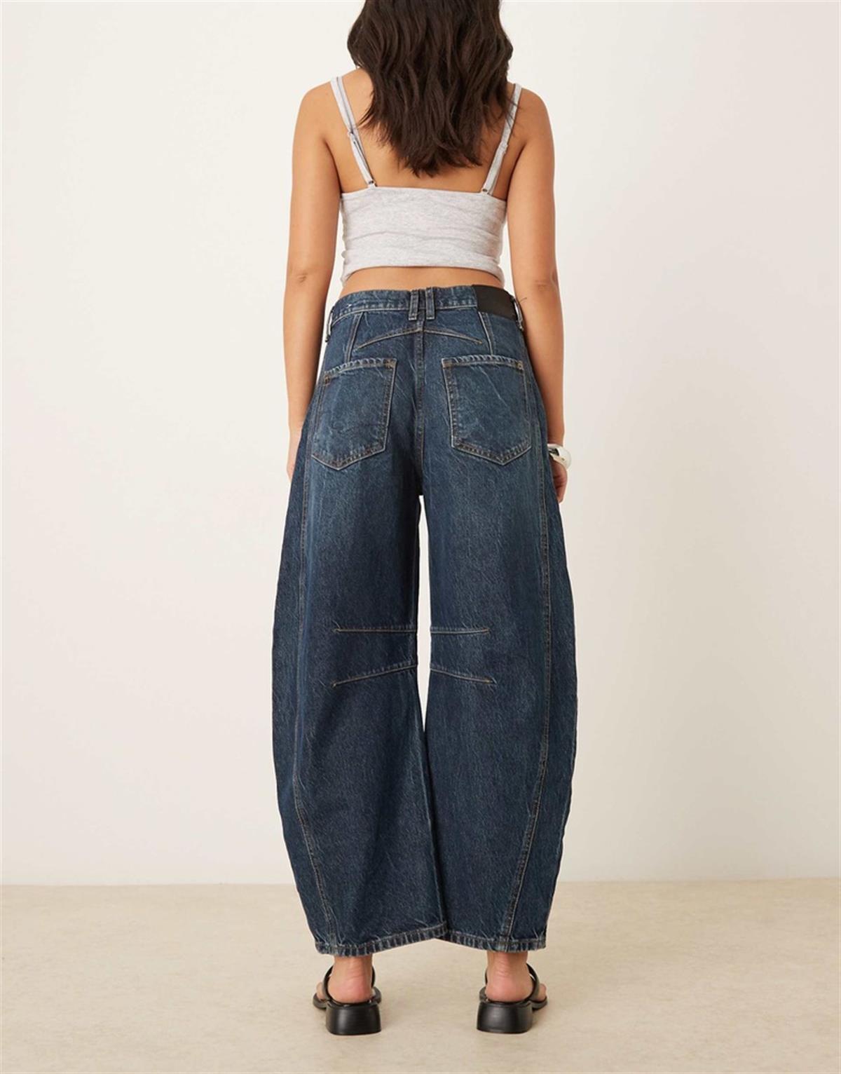 Koyu Mavi Barrel Jean