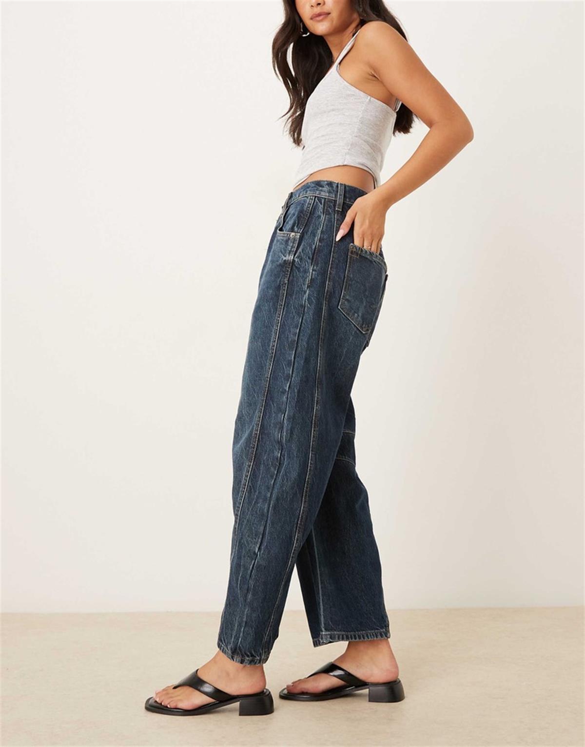 Koyu Mavi Barrel Jean