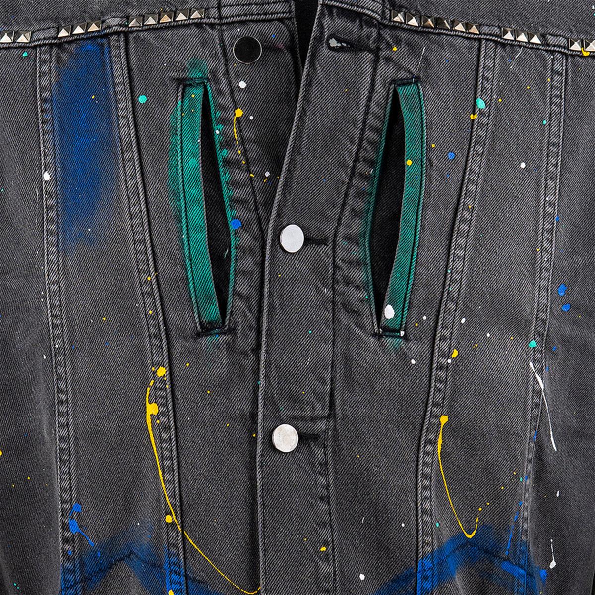 Kurukafa Baskılı Parlak Taşlı Kot Tasarım Ceket