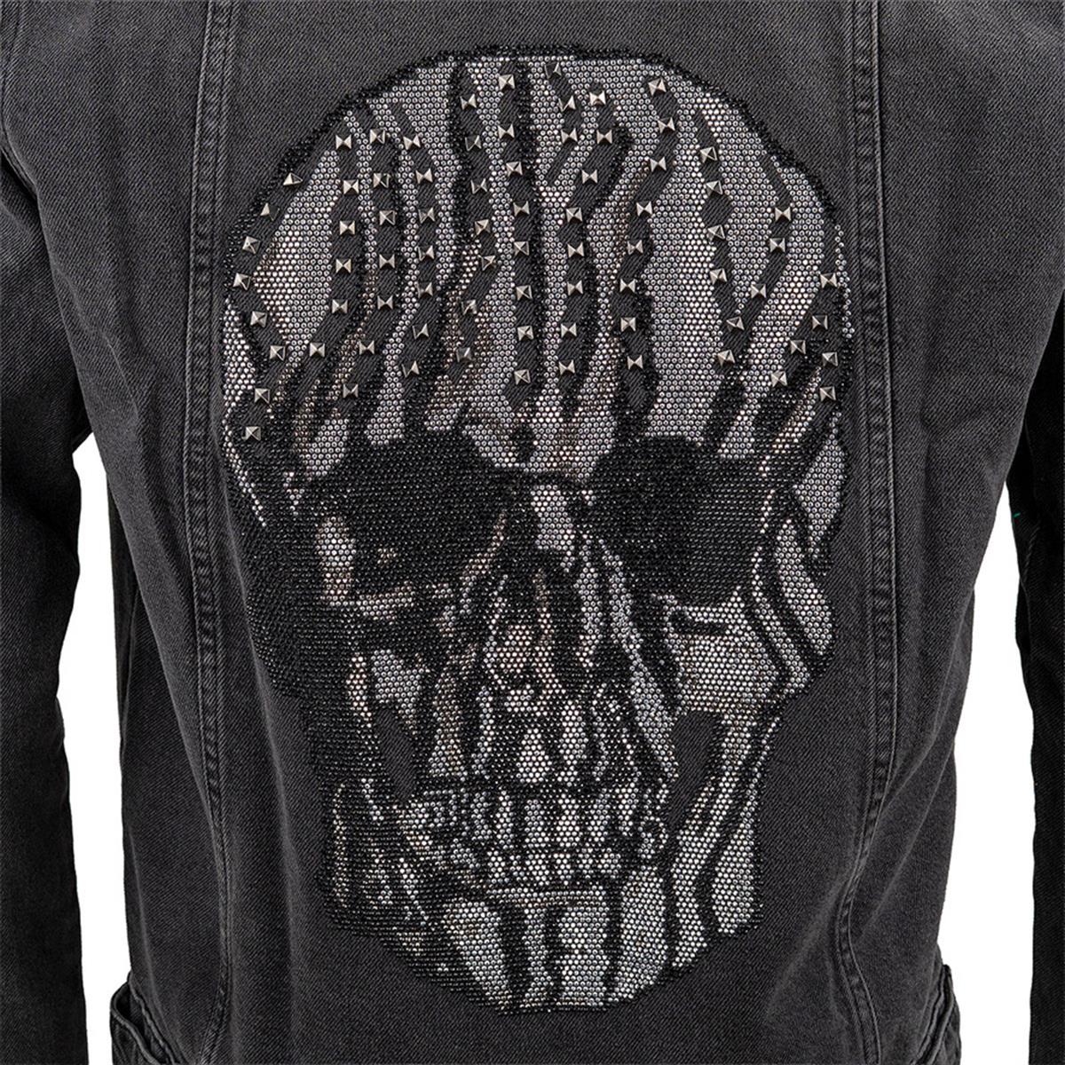 Kurukafa Baskılı Parlak Taşlı Kot Tasarım Ceket