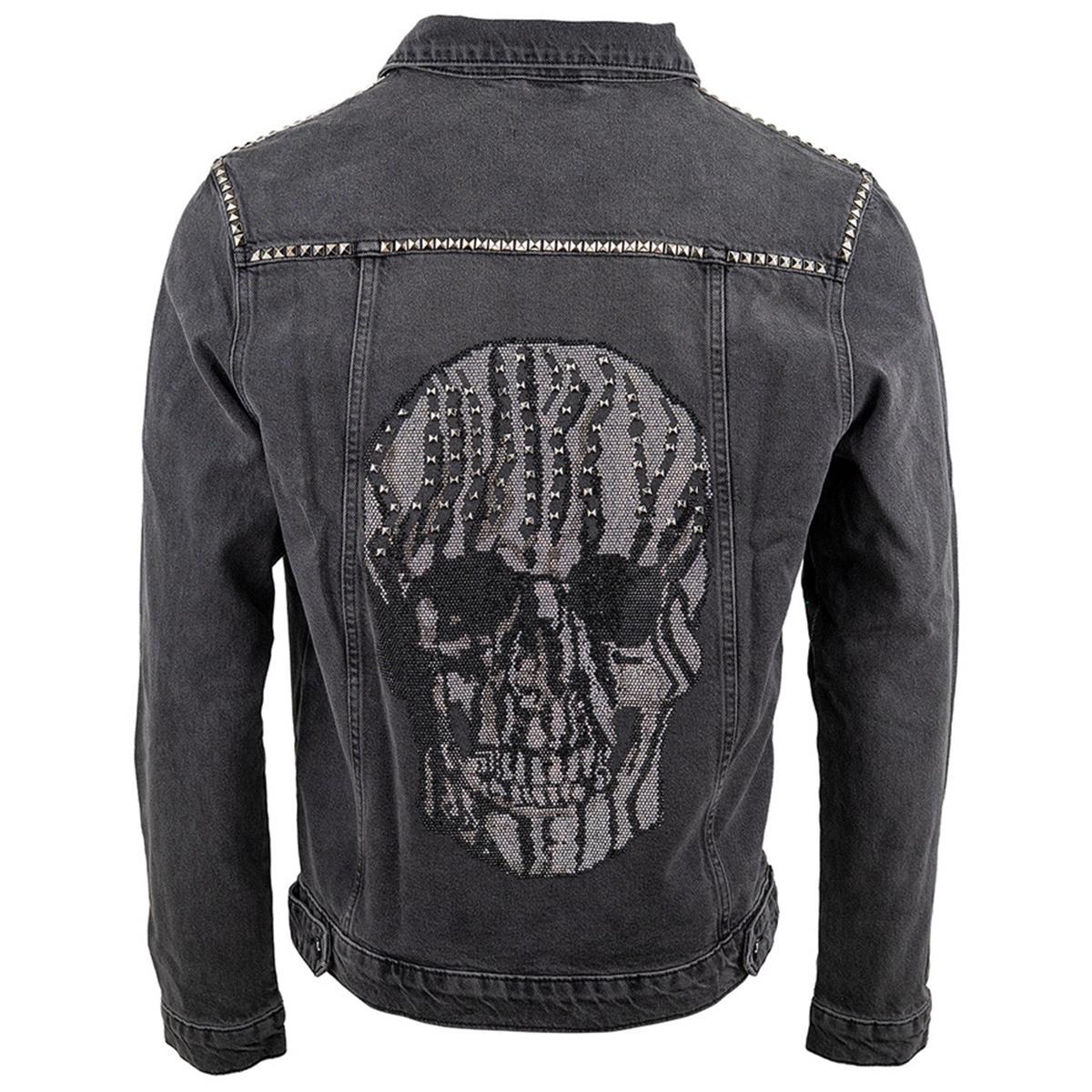 Kurukafa Baskılı Parlak Taşlı Kot Tasarım Ceket