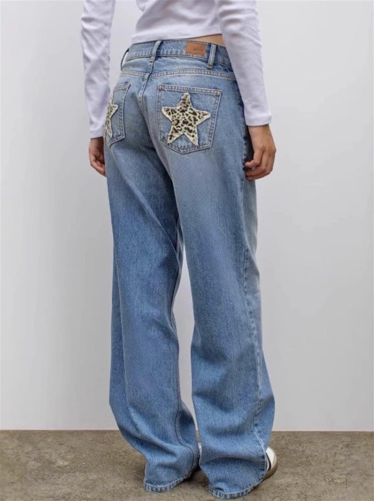 Leopar Yıldız Cepli Orta Bel Jean