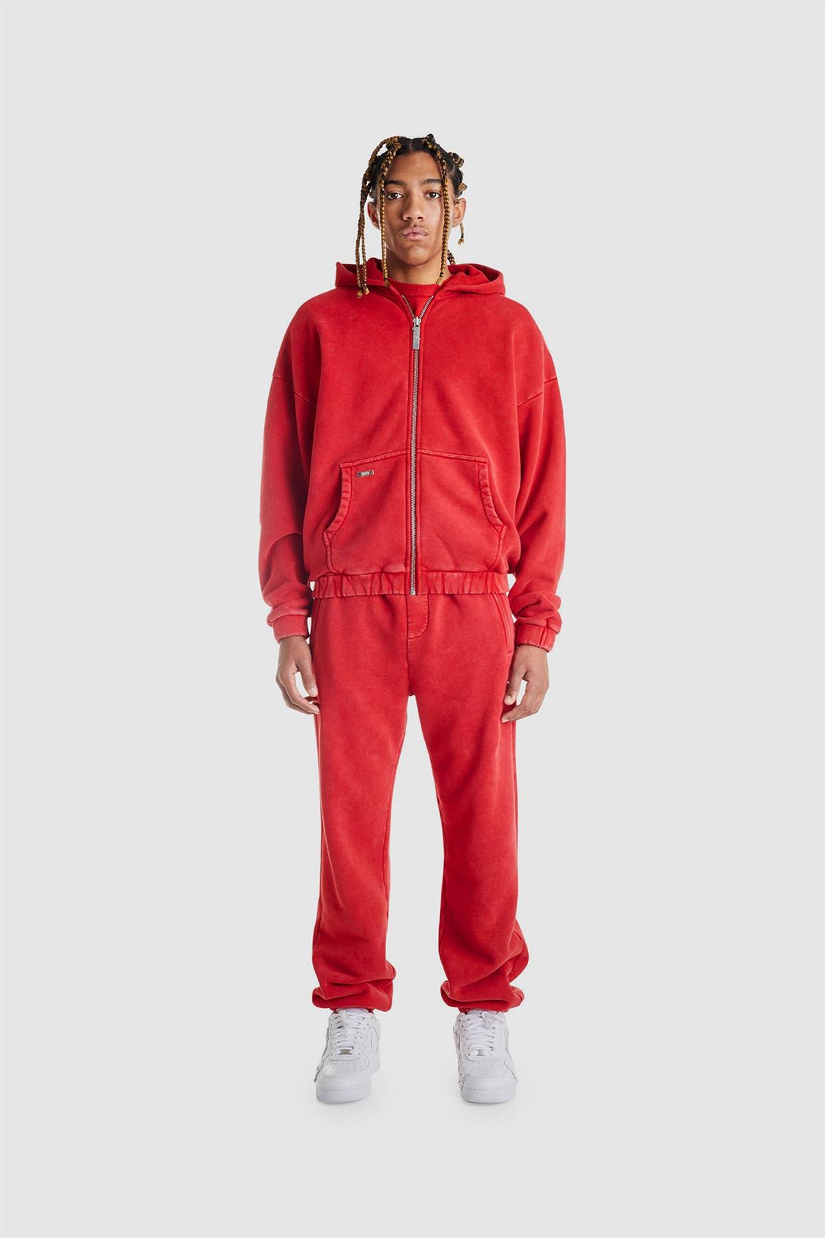 Organik Kumaş Boy Friend Paça Lastikli Kırmızı Eşofman