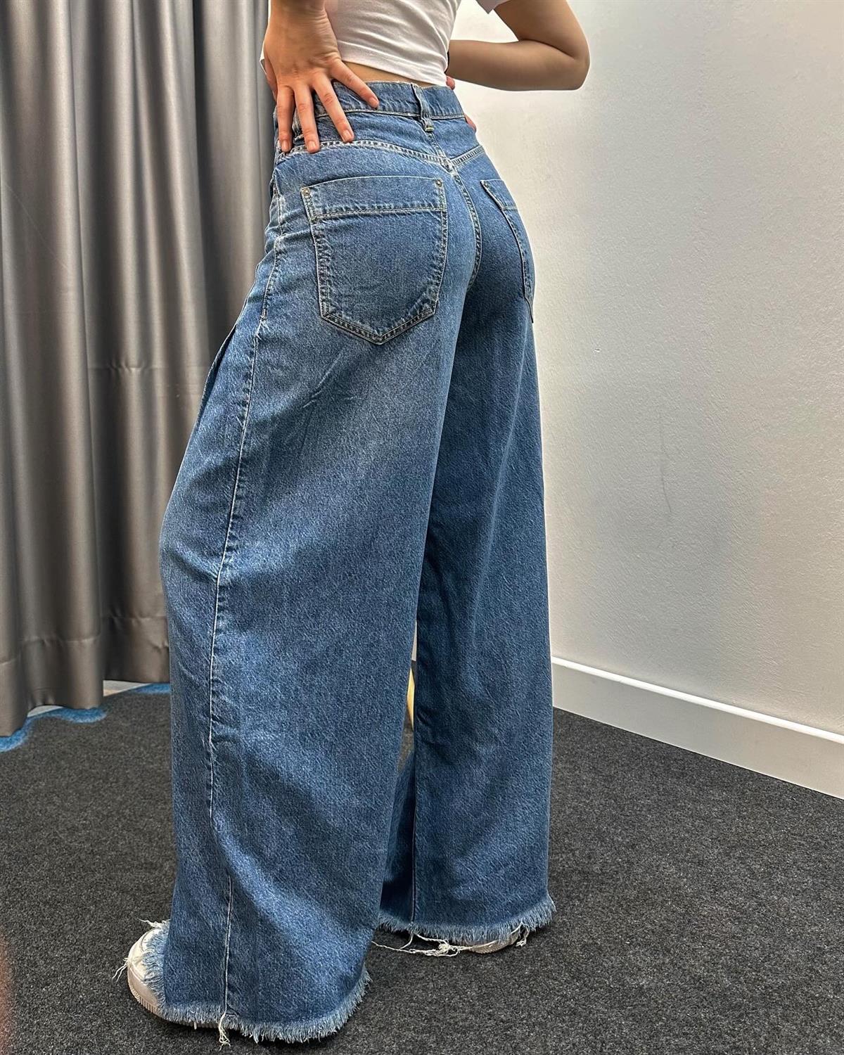 Organik Kumaş Mavi Renk Palazzo Jean