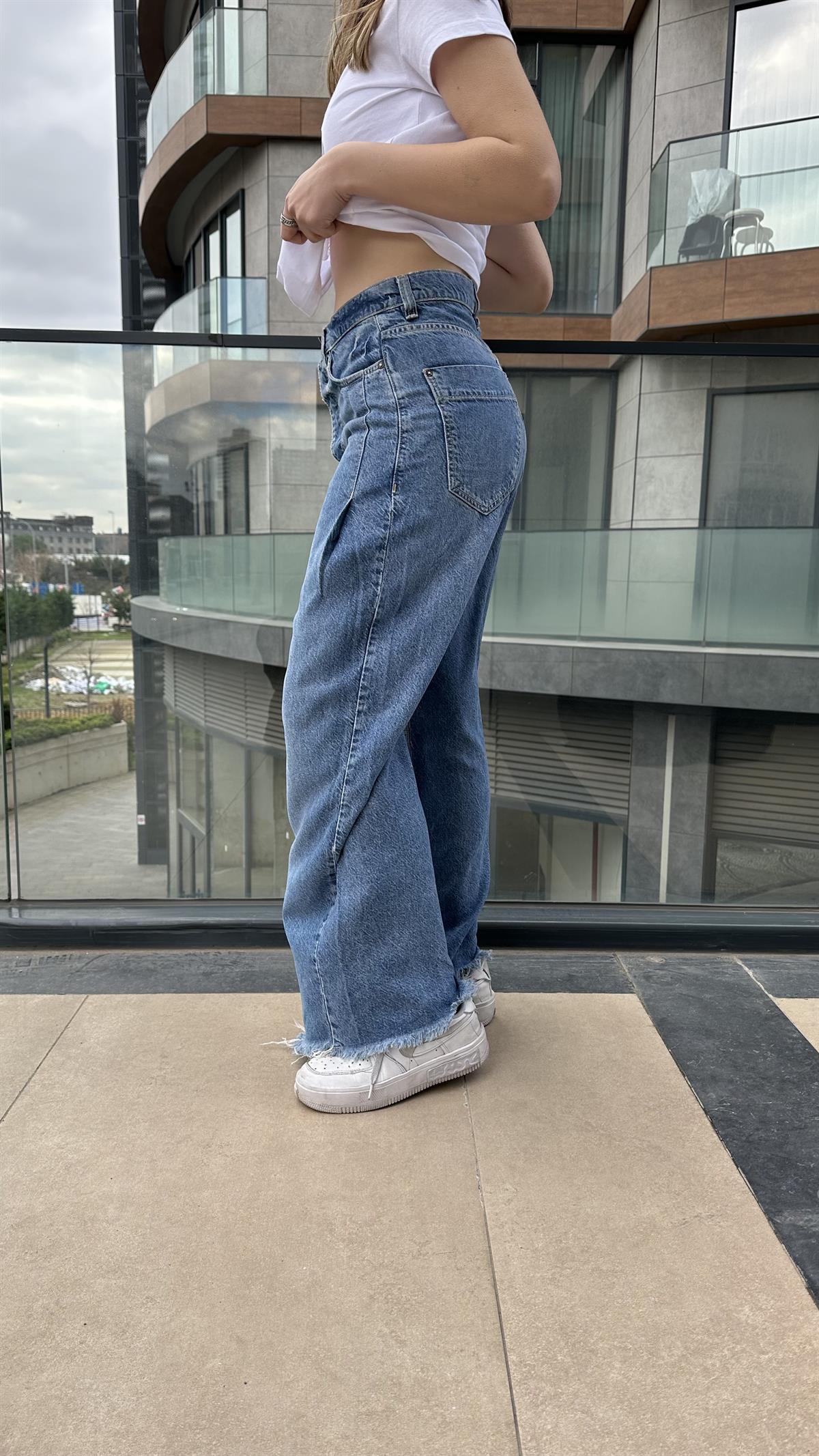 Organik Kumaş Mavi Renk Palazzo Jean