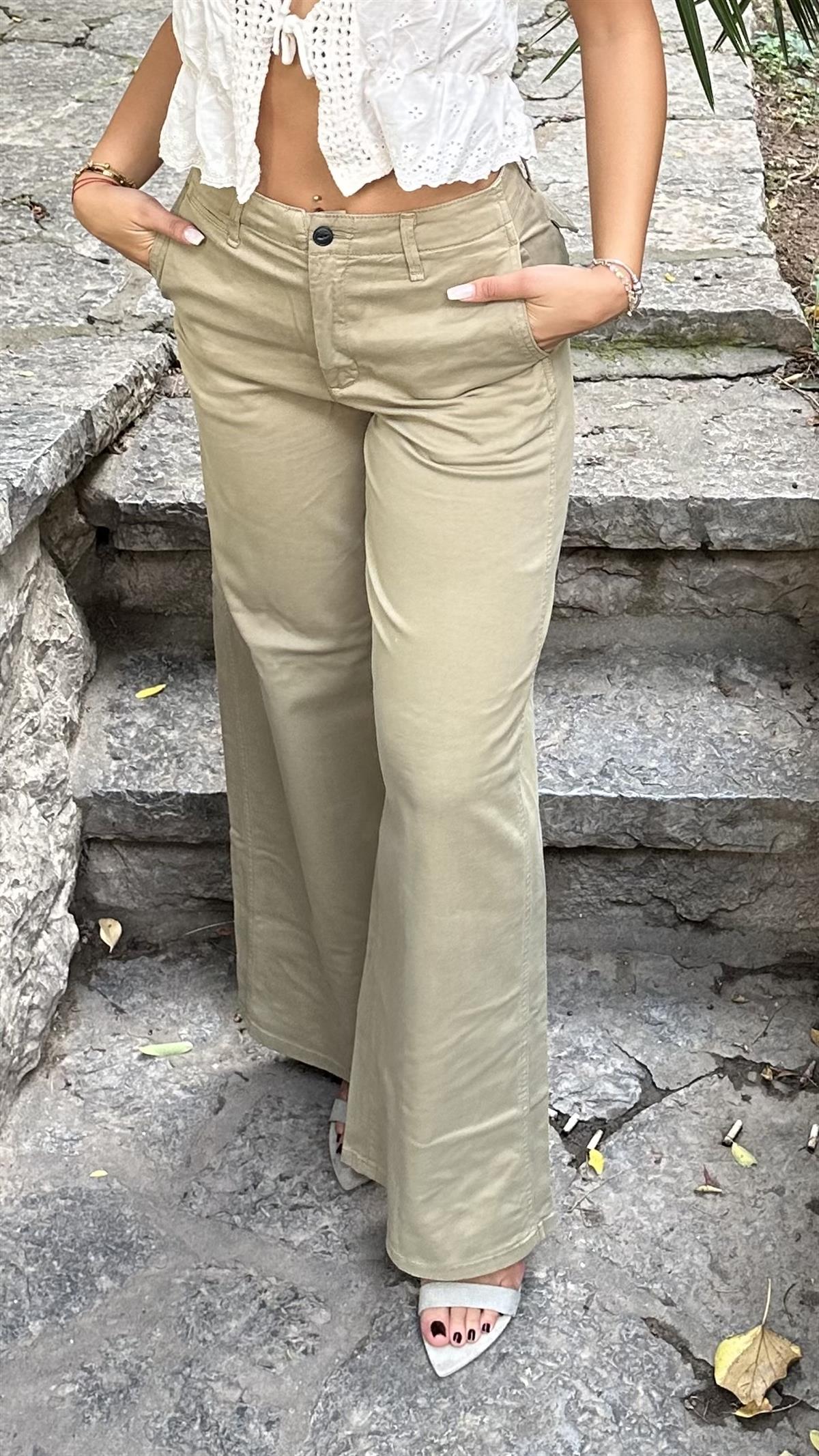 Organik Kumaş Wide Leg Yeşil Pantolon