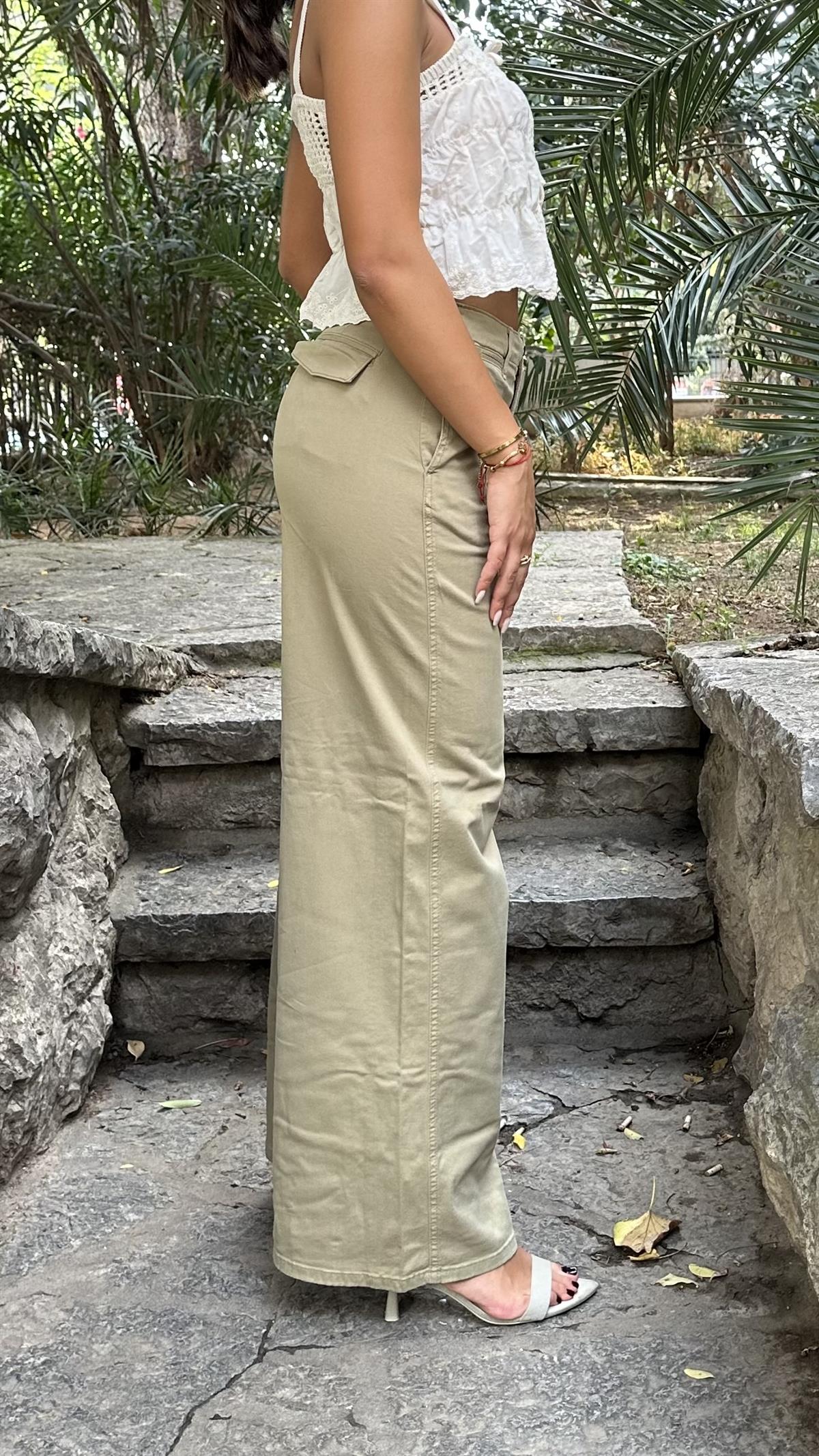 Organik Kumaş Wide Leg Yeşil Pantolon