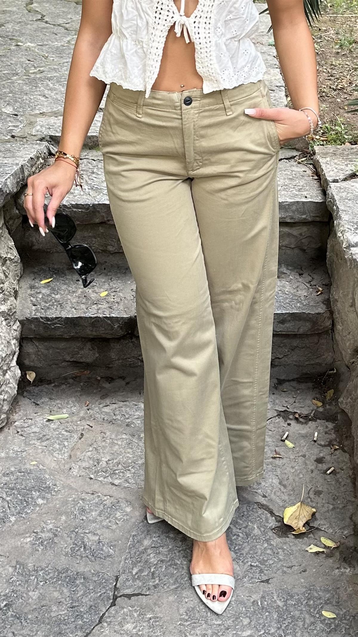 Organik Kumaş Wide Leg Yeşil Pantolon