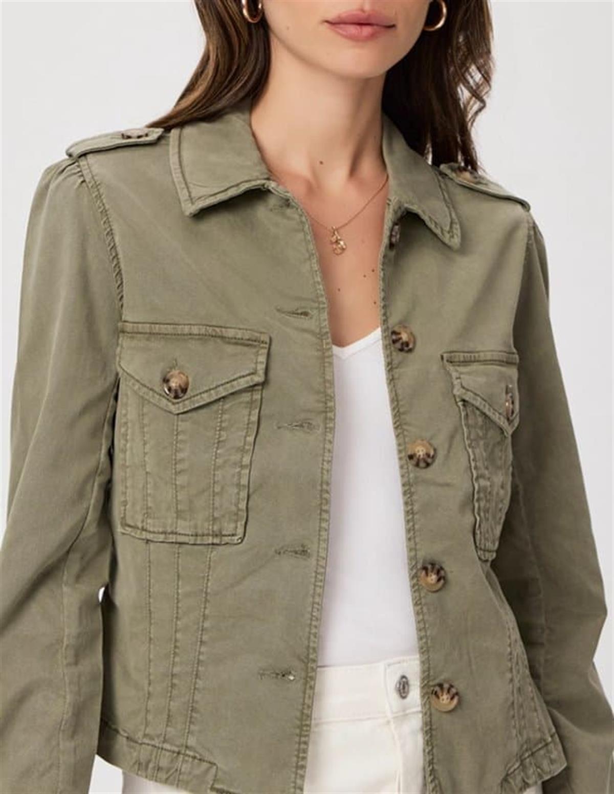 Organik Yumaş Slim Fit Yeşil Yıkamalı Ceket