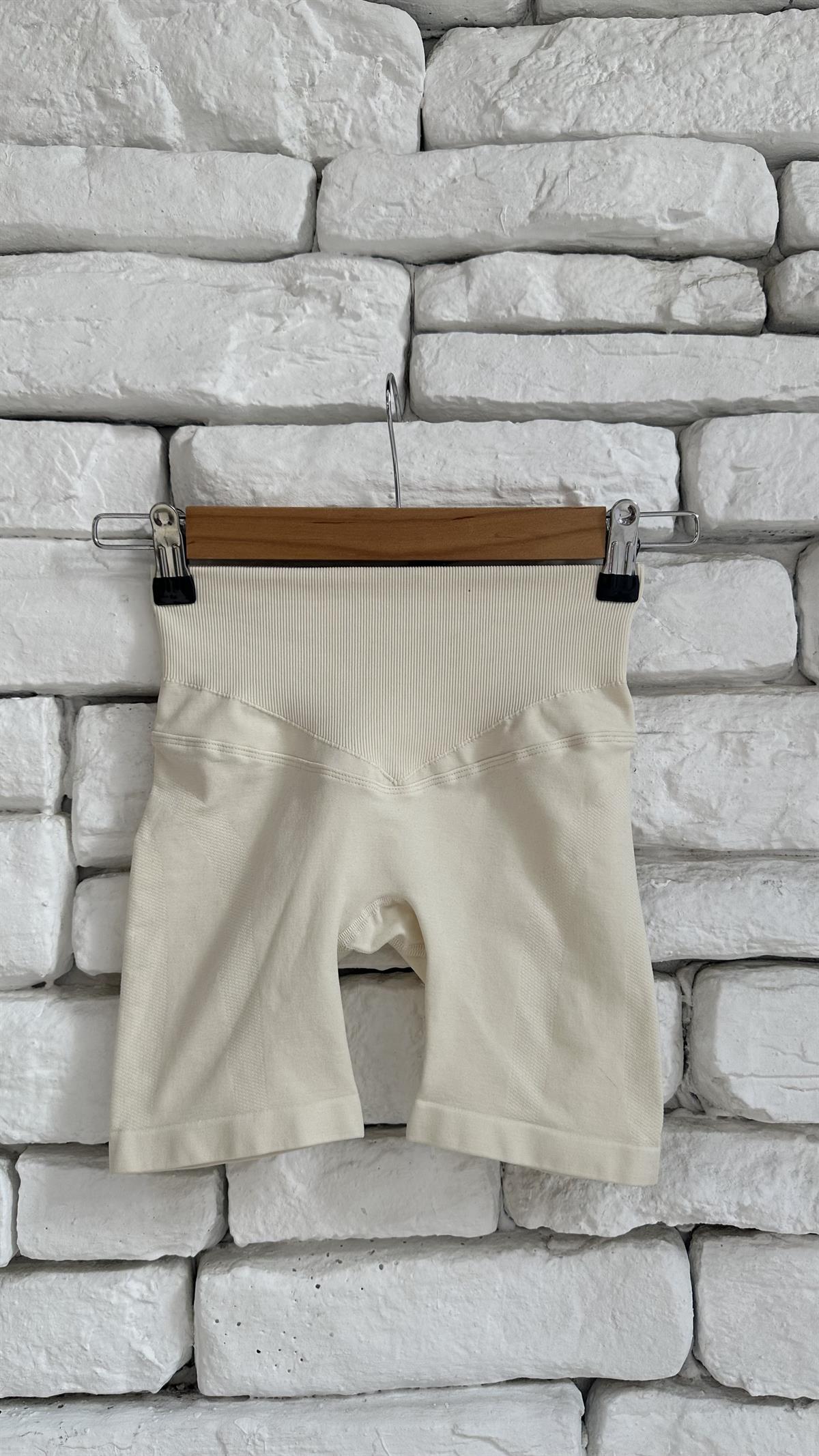 Bej Büzgülü Şekillendirici Biker Tayt