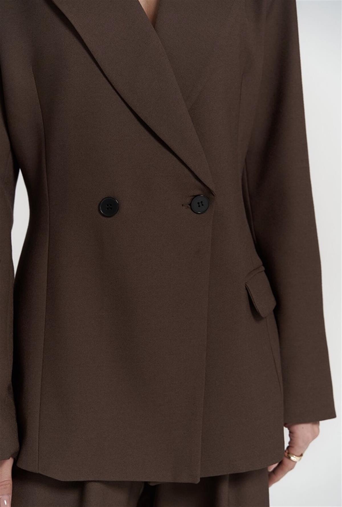 Acı Kahve Oversize Kruvaze Yaka Blazer Ceket