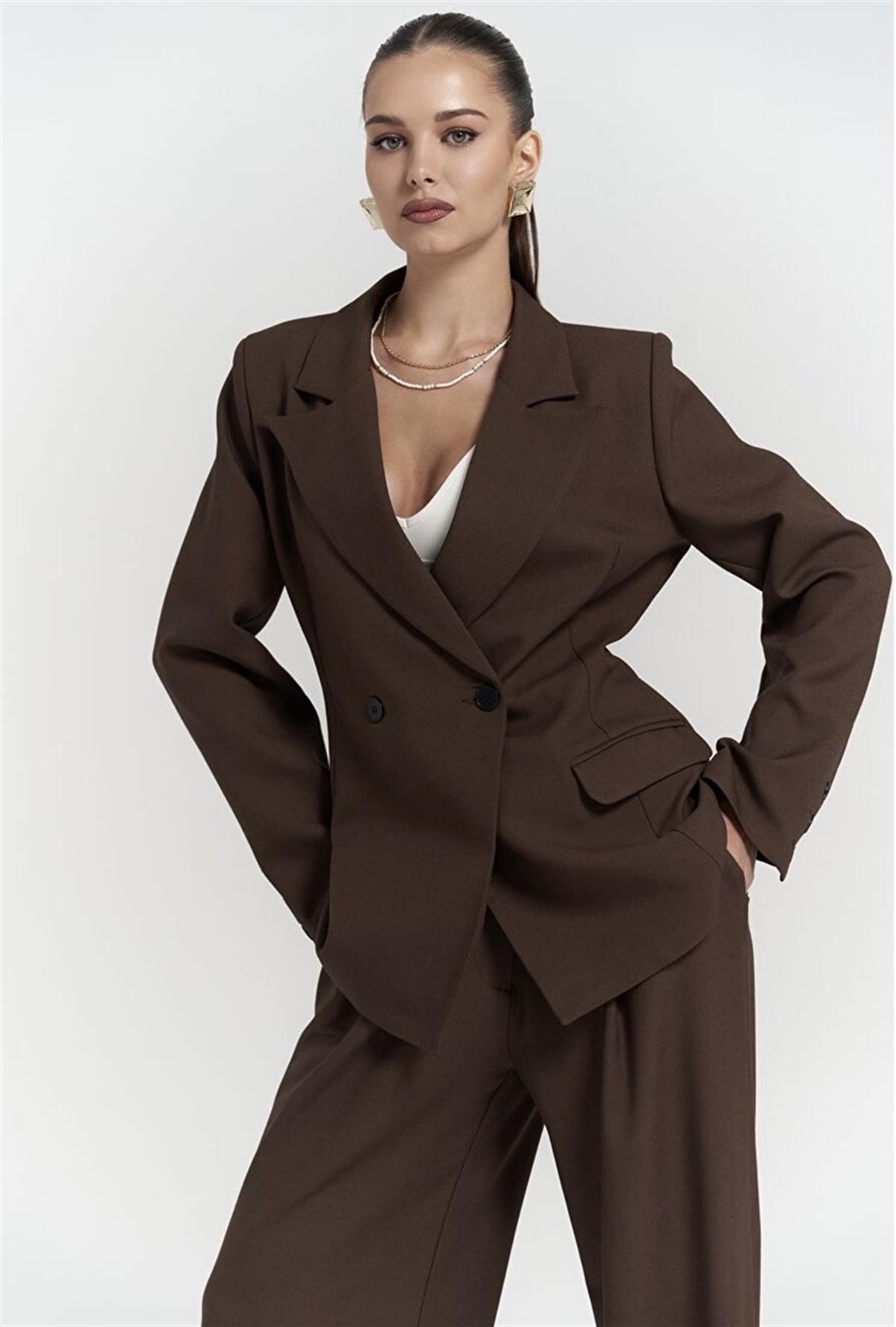 Acı Kahve Oversize Kruvaze Yaka Blazer Ceket