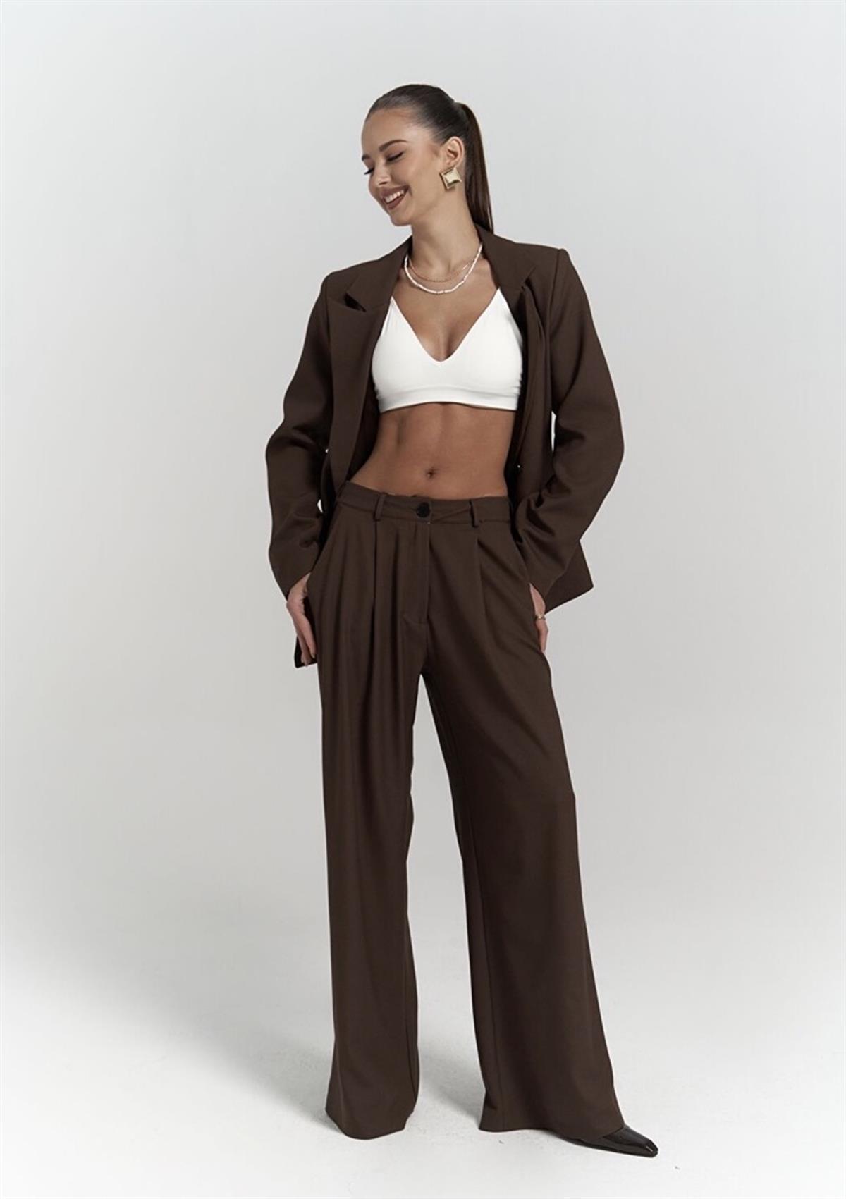 Acı Kahve Oversize Kruvaze Yaka Blazer Ceket