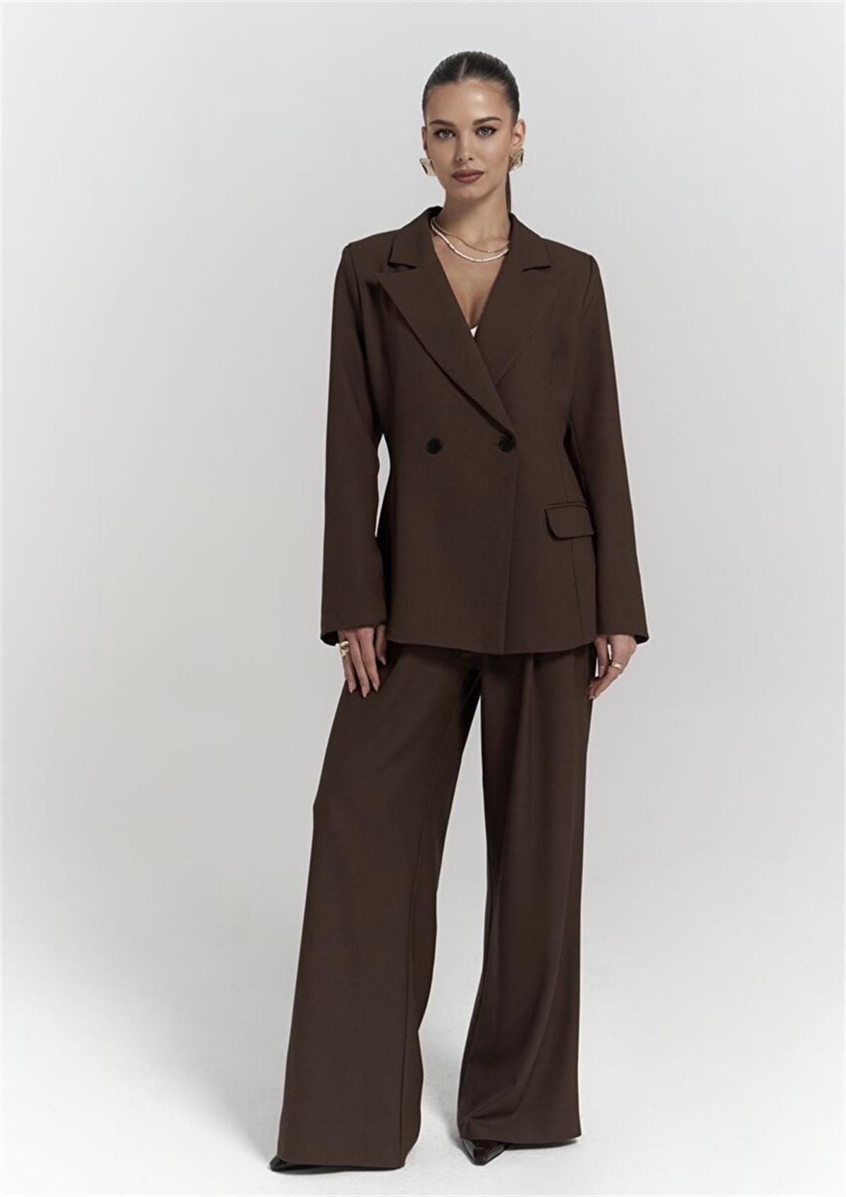 Acı Kahve Oversize Kruvaze Yaka Blazer Ceket