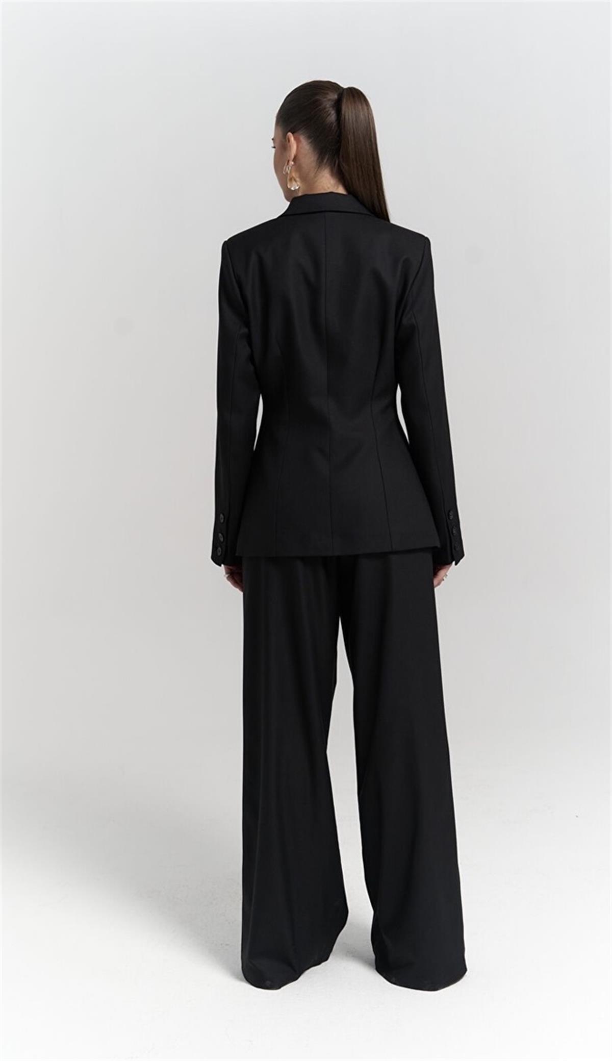 Siyah Oversize Kruvaze Yaka Blazer Ceket