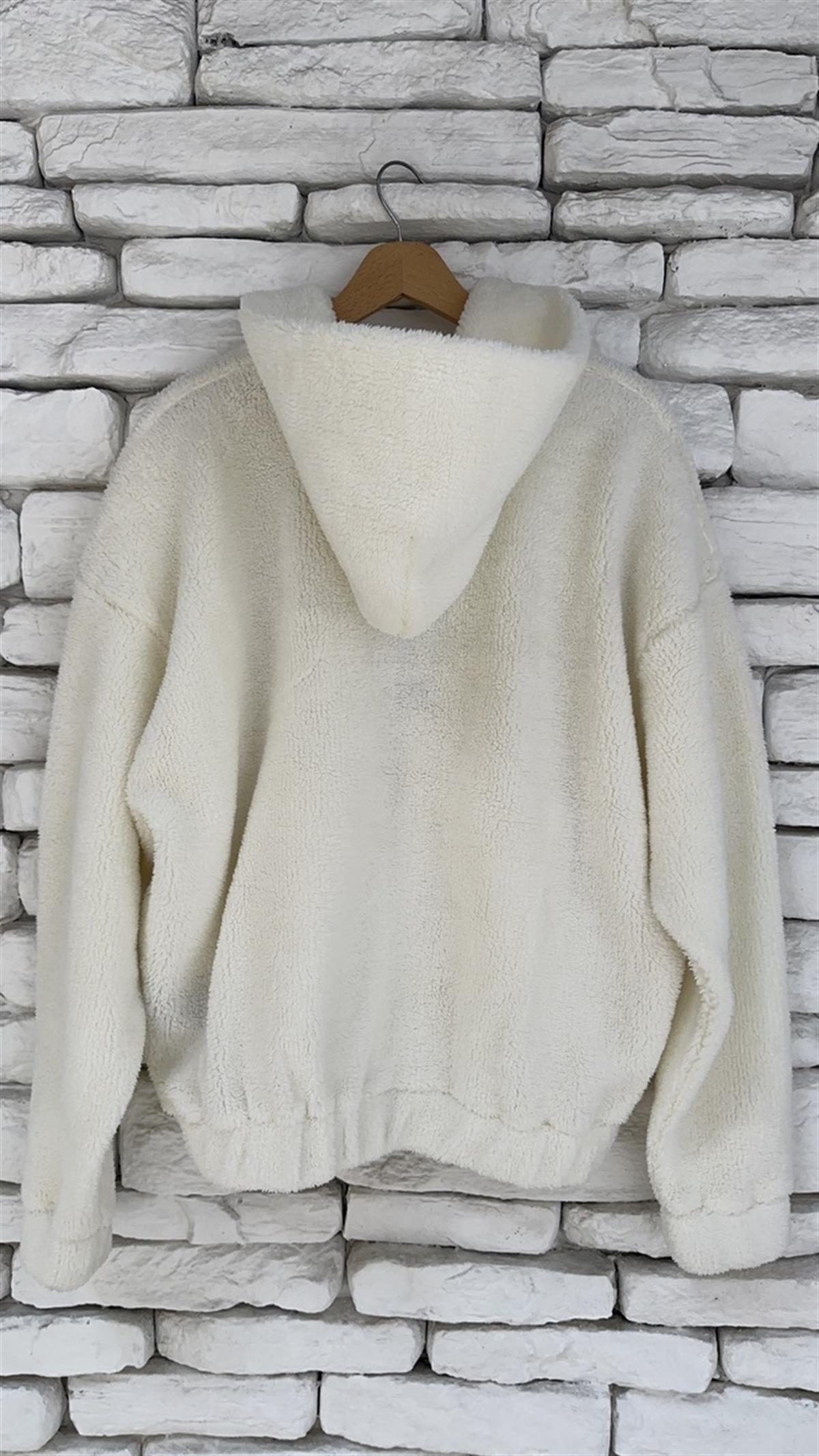 Oversize Peluş Kapüşonlu Unisex Hırka