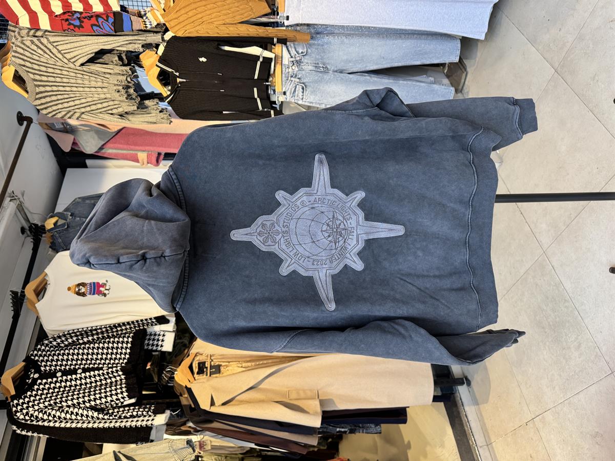 Oversize Yıkamalı Gri Yazılı Hırka