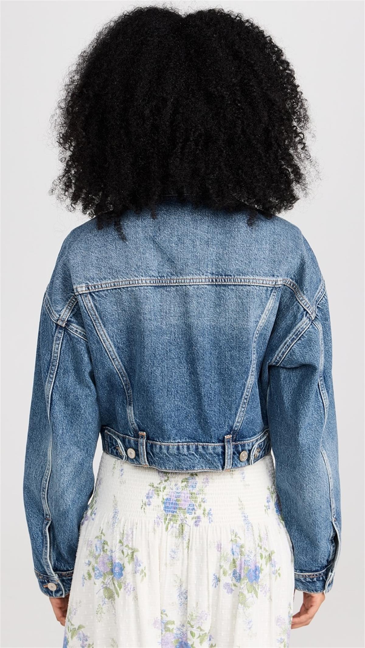 Oversize Yıkamalı Mavi Kot Crop Ceket