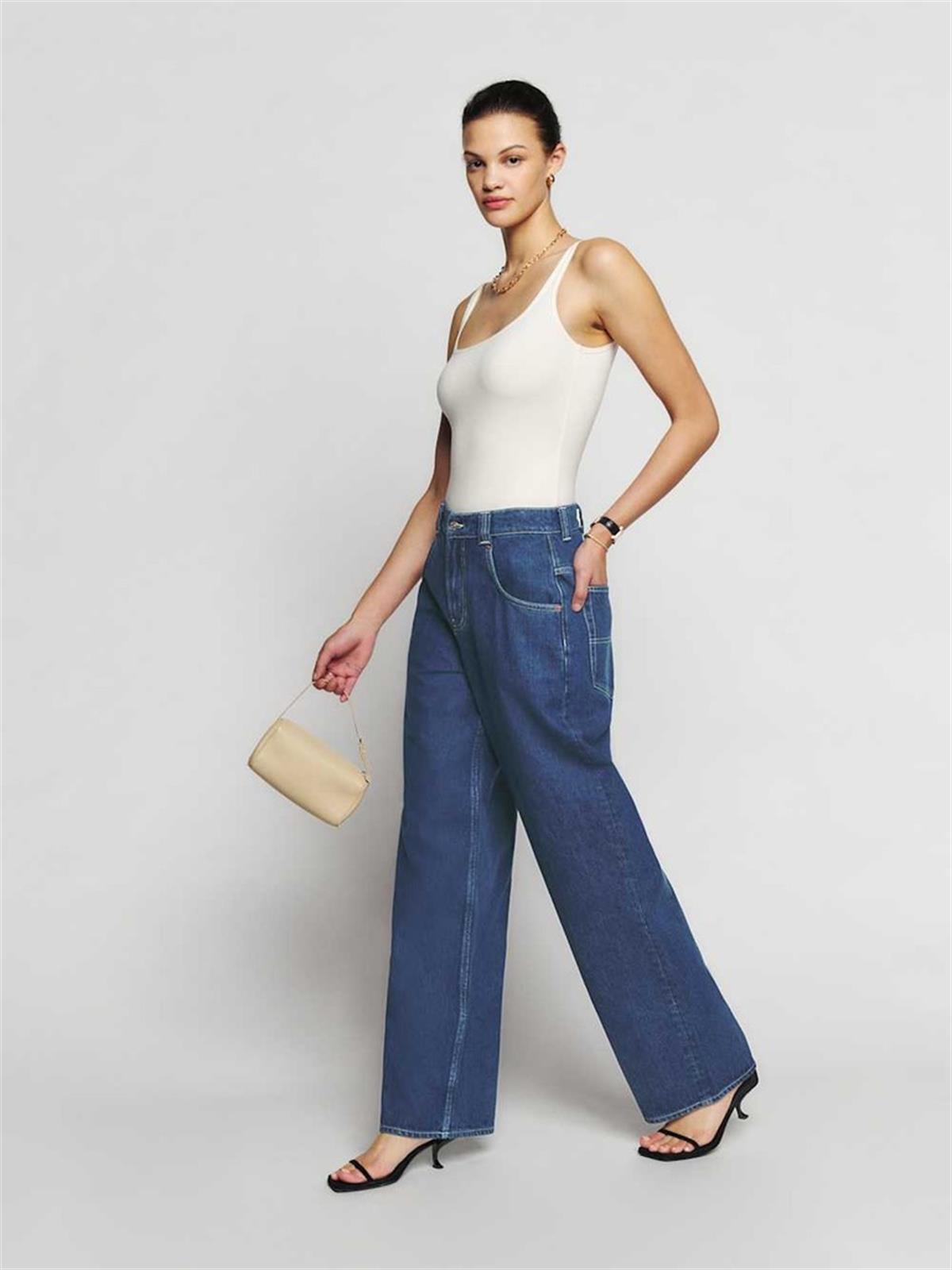 Koyu Renk Regular Fit Yüksek Bel Wide Leg Jean 