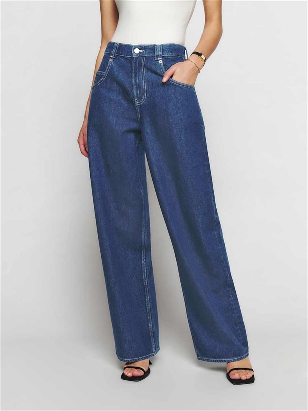 Koyu Renk Regular Fit Yüksek Bel Wide Leg Jean 